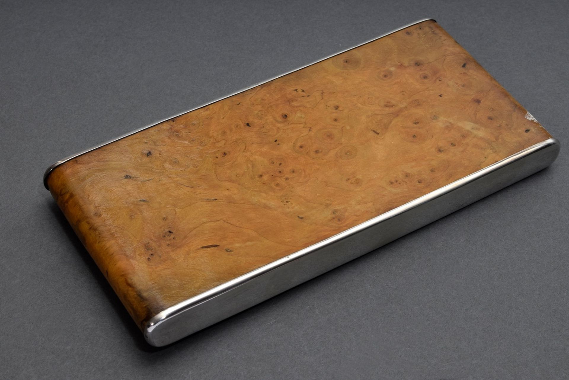 Square Tuja wood cigarillo case with silver 925 mounting, Garagnon & Cie/Pforzheim, around 1920, 1, - Image 2 of 4