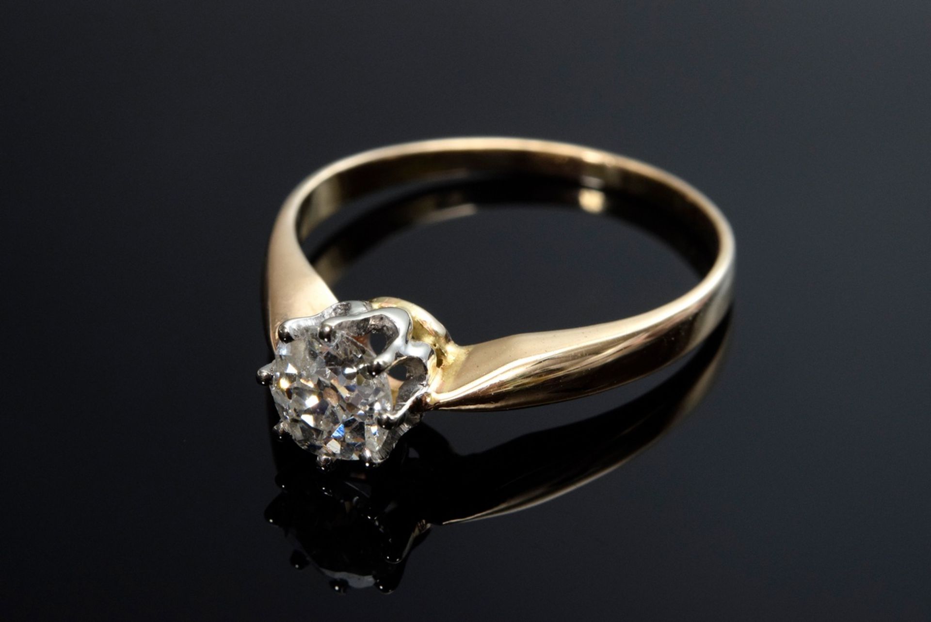 Yellow gold 585 pre-ring with old cut diamond (ca. 0.60ct/P2/TCR, strong damages), 1,9g, size 53,5 - Image 2 of 3