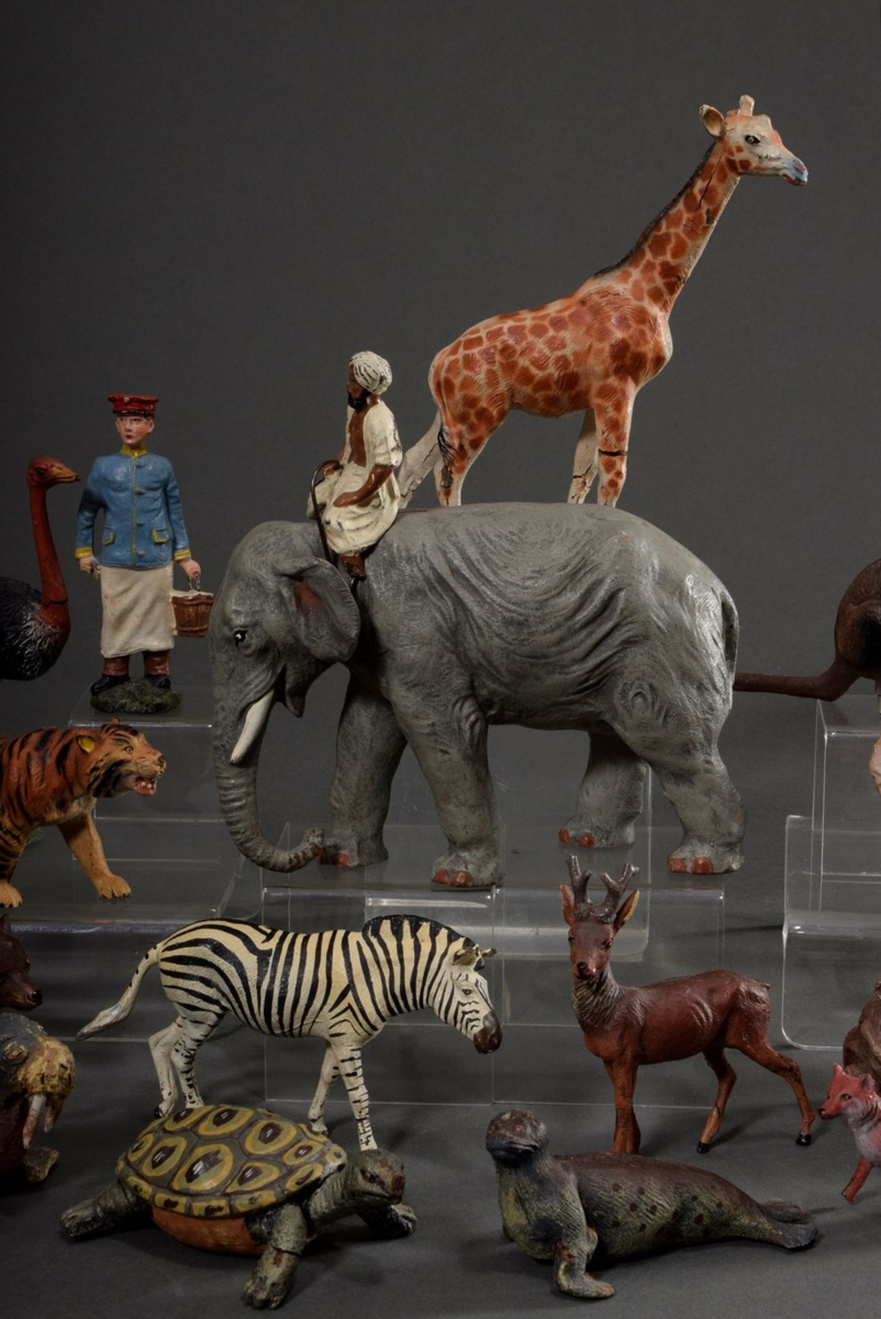 22 Various elastolin and mass figures "zoo animals and keepers", colourfully painted, in addition w - Image 3 of 19