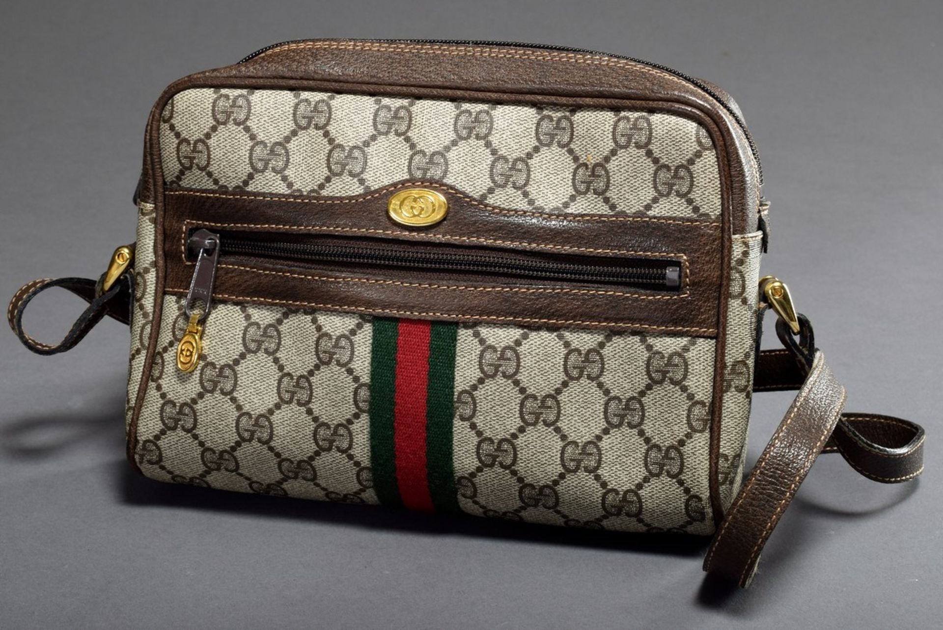 3 Various pieces Gucci "Ophedia" shoulder bag, cosmetic bag and wallet, canvas beige with brown lea - Image 2 of 8