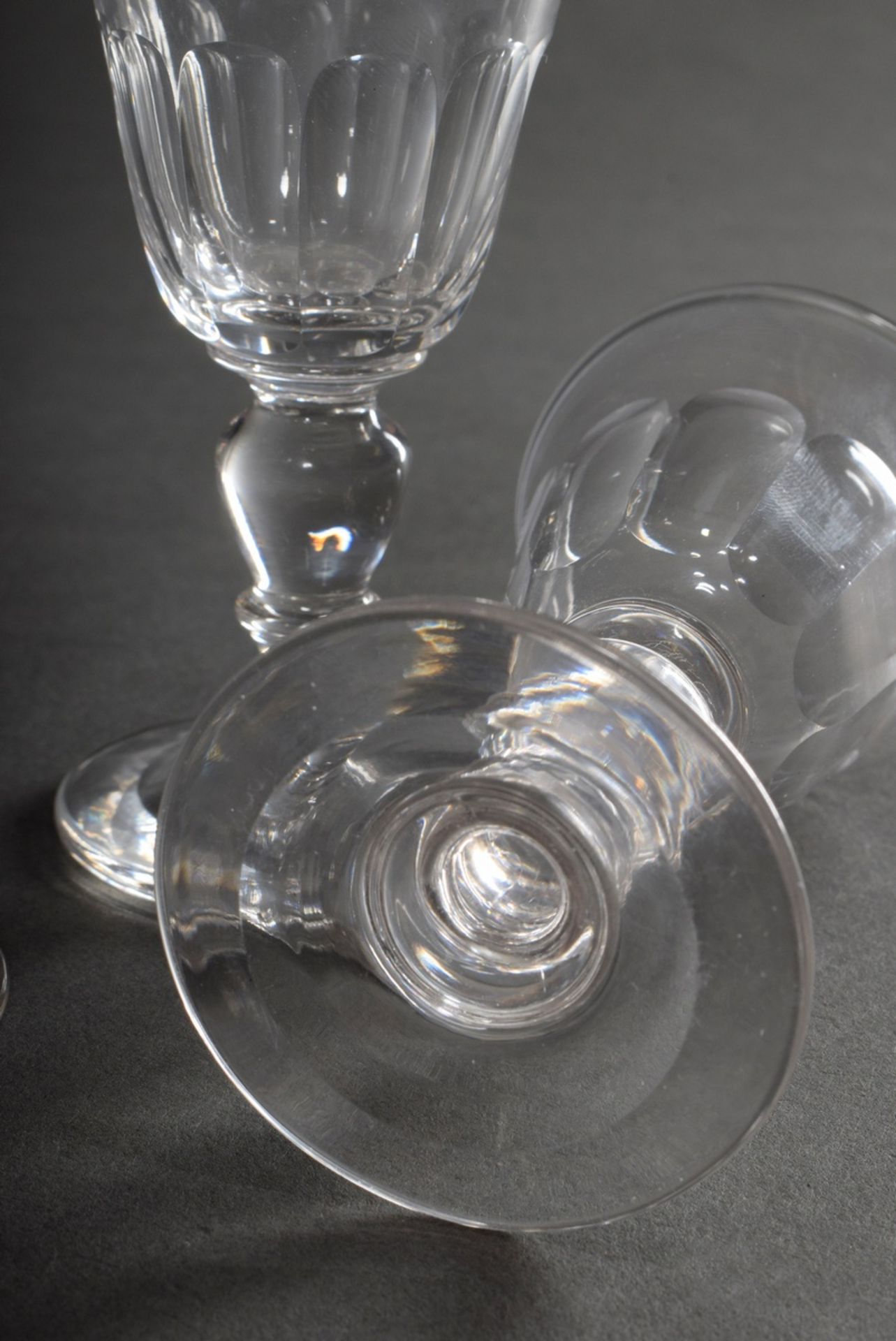 4 Liqueur/Sherry glasses with half surface cut and baluster stem, colourless glass, c. 1900, h. 11c - Image 2 of 2