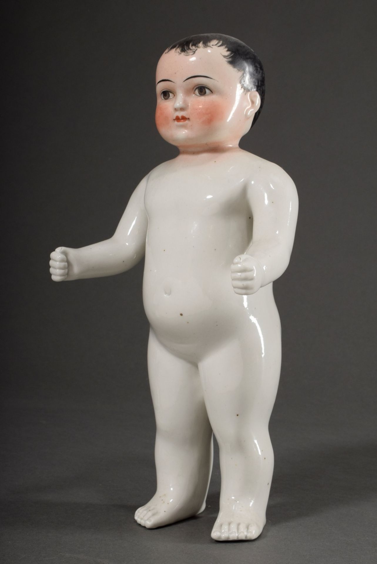 Porcelain bathing doll "Frozen Charlotte" with polychrome painted face, 19th c., h. 33cm, slight si - Image 2 of 10