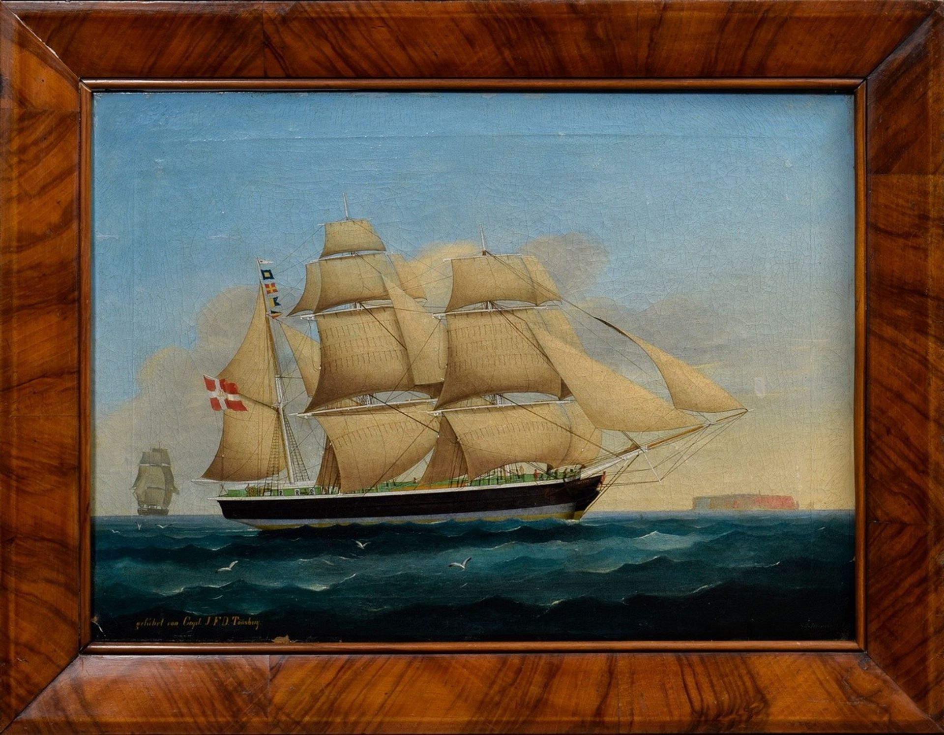 Petersen, Heinrich Andreas Sophus (1834-1916) "Bark Neptun from Altona off Helgoland", oil/canvas,  - Image 2 of 5