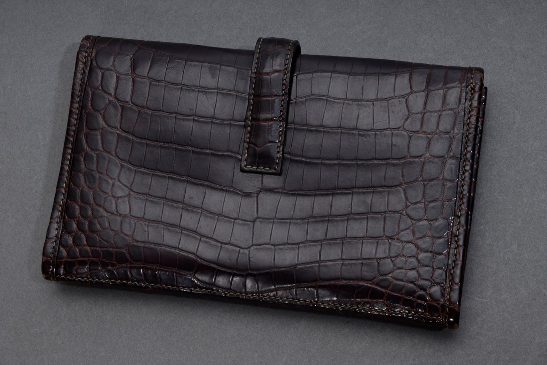 Brown Hermès croco "Jige Clutch" with clasp "H", inscribed: Hermès Paris Made in France", 12.5x19.5 - Image 2 of 5