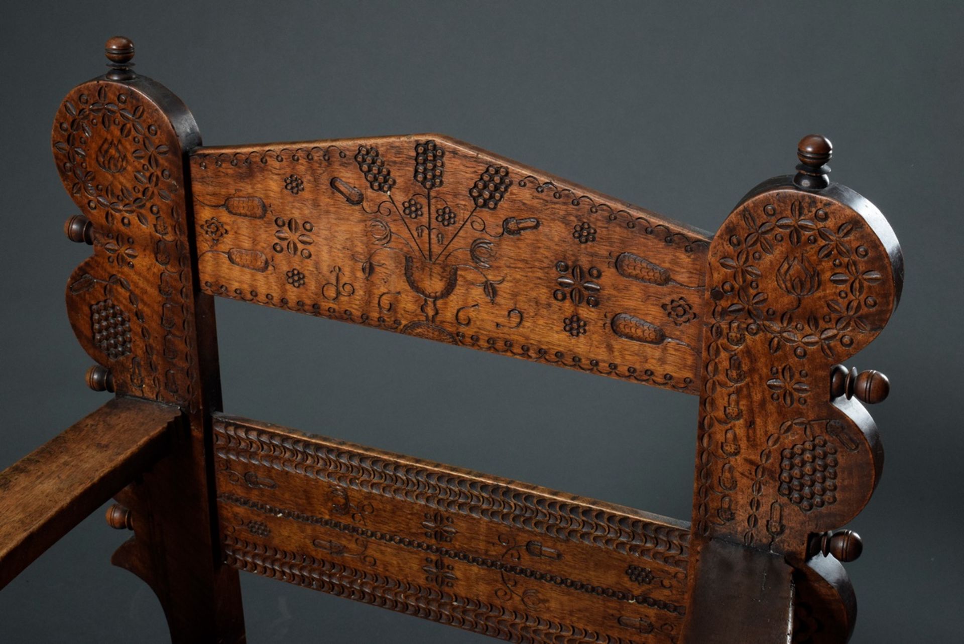 Pair of museum armchairs with finely carved decorations in the backrest, spirally twisted legs and  - Image 4 of 14