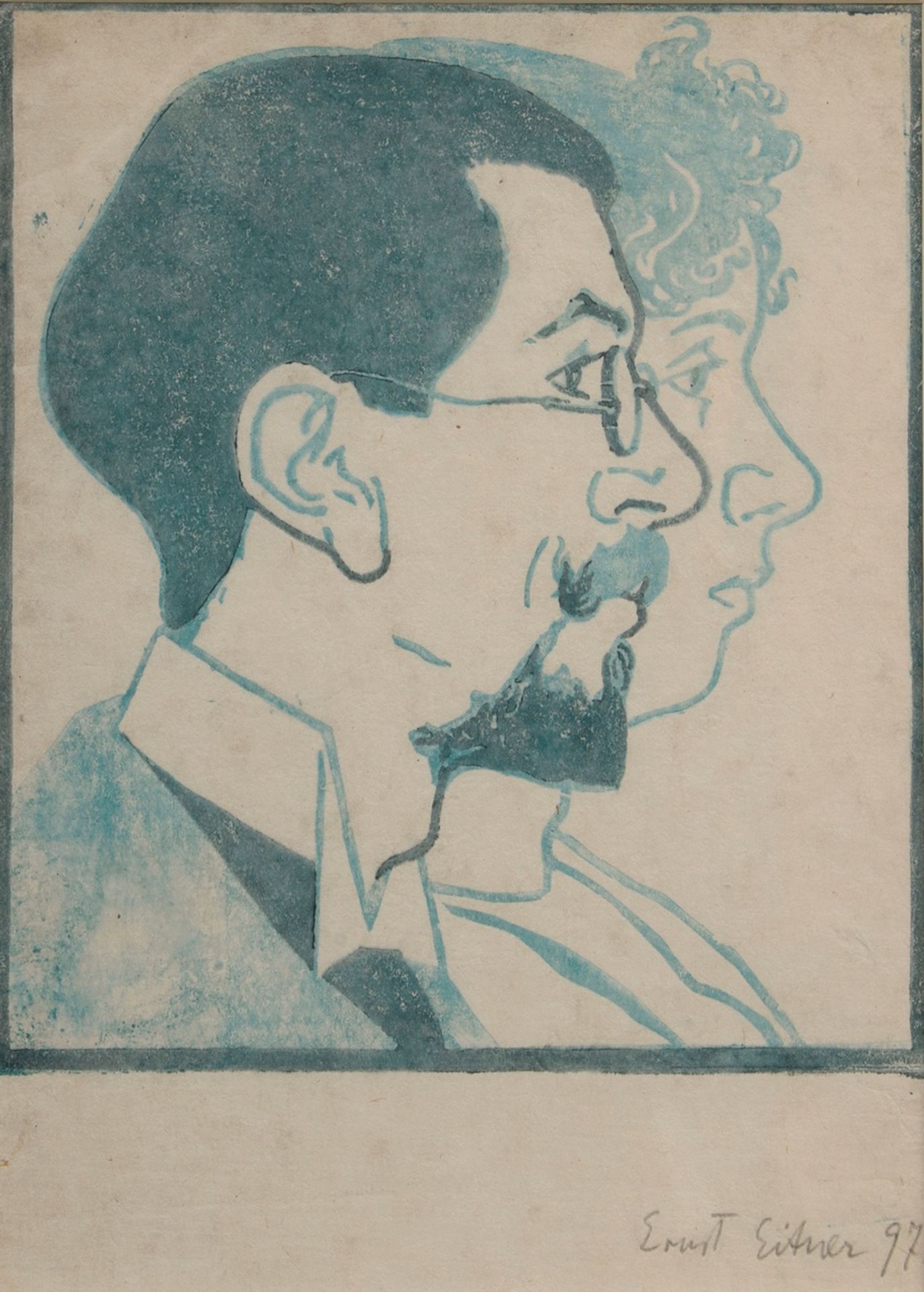 Eitner, Ernst (1867-1955) "Double portrait Ernst and Toni Eitner" 1897, colour woodcut, l.r. sign./