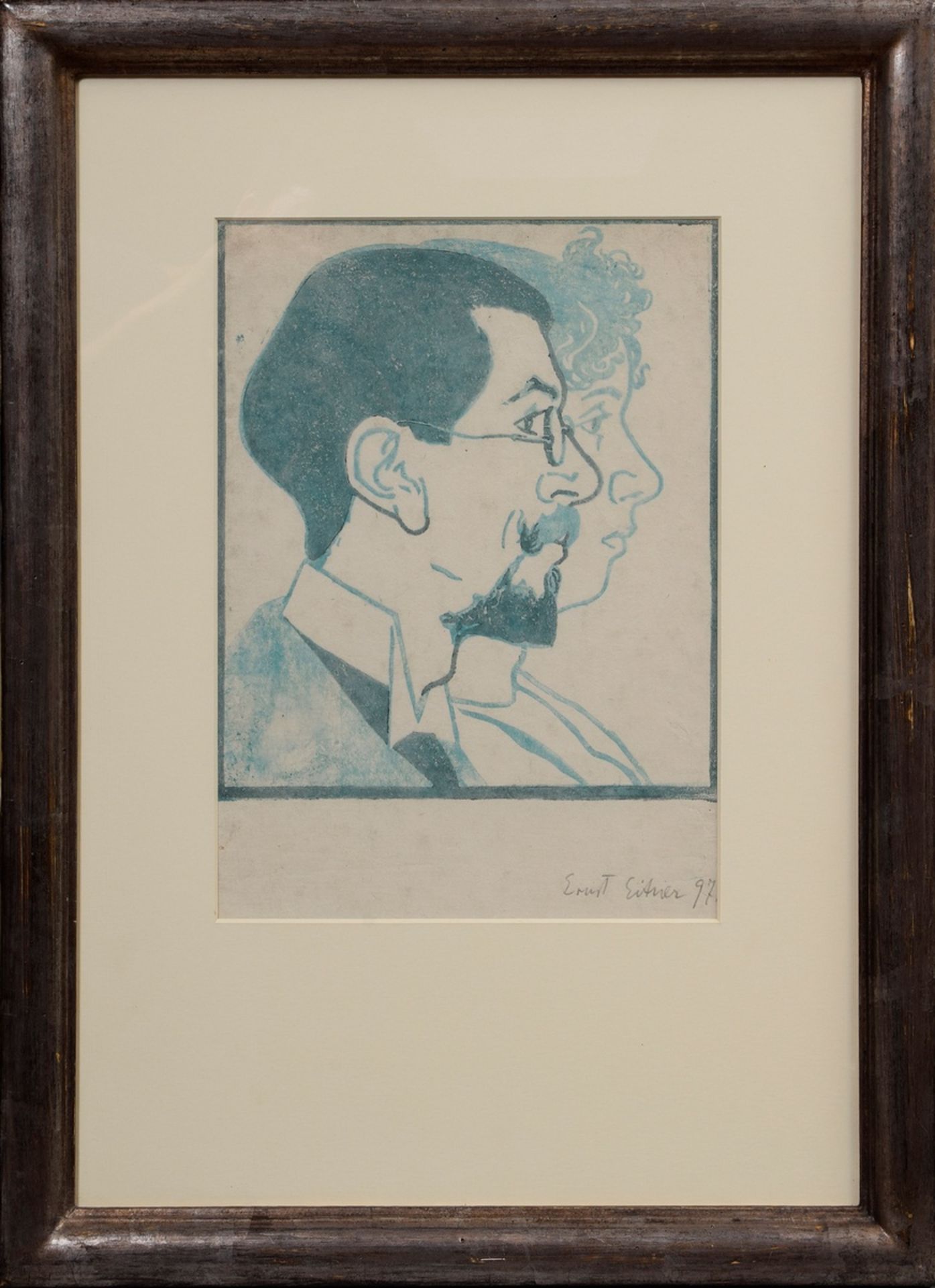 Eitner, Ernst (1867-1955) "Double portrait Ernst and Toni Eitner" 1897, colour woodcut, l.r. sign./ - Image 2 of 3