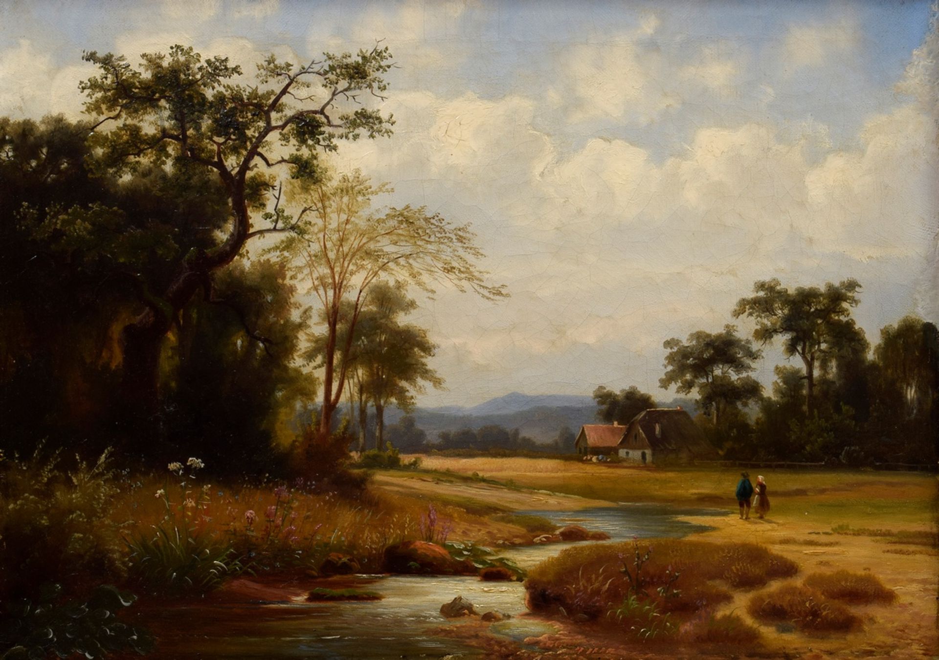 2 landscape views of an unknown artist of the 19th c. "Homecoming from the field" and "Path by the  - Image 9 of 9