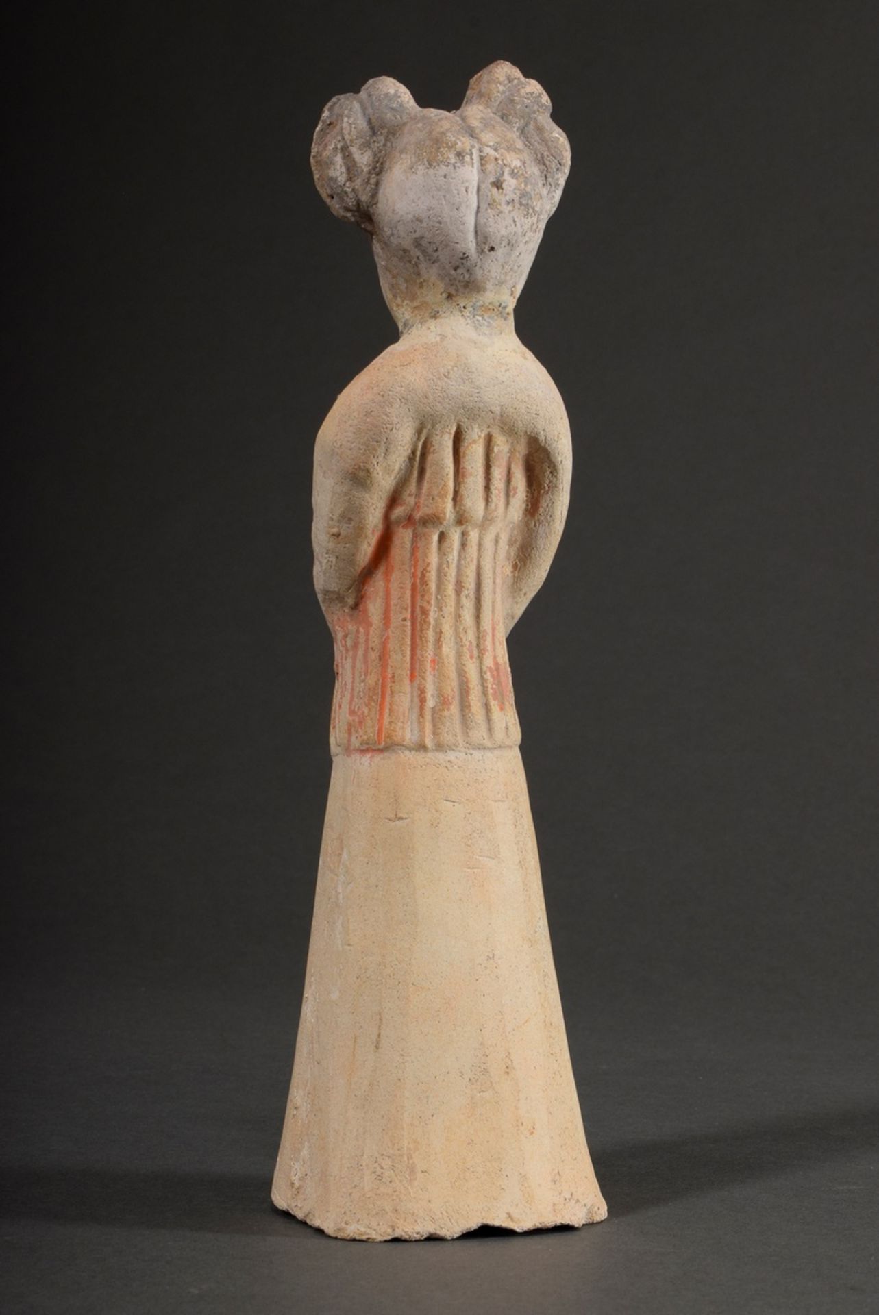 Chinese funeral figure "court lady with double hairdo" in Tang style, terracotta with remains of pa - Image 3 of 5