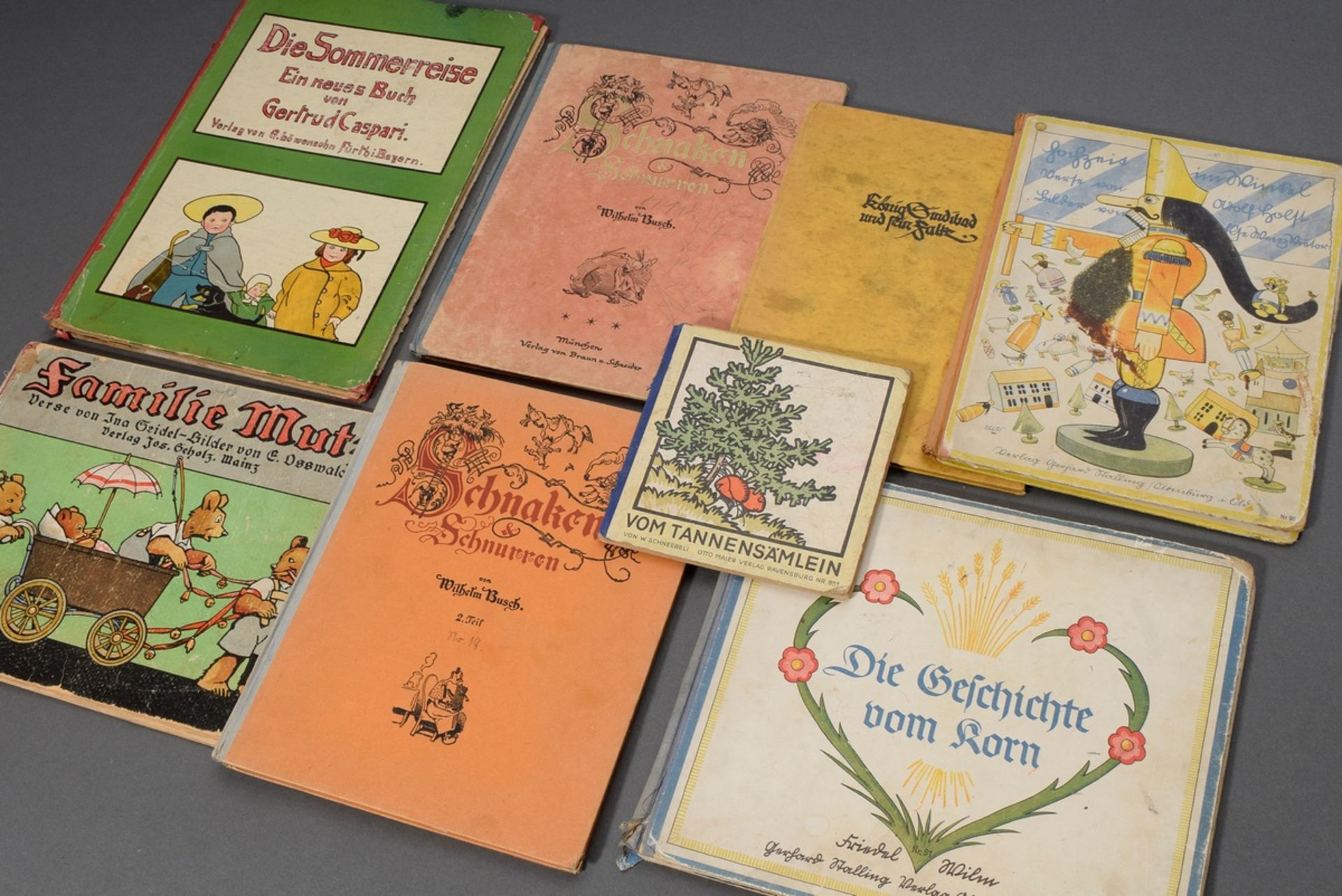 8 Various children's books: Adolf Holst "Hochzeit im Winkel"; 2x Wilhelm Busch "Schnaken und Schnur