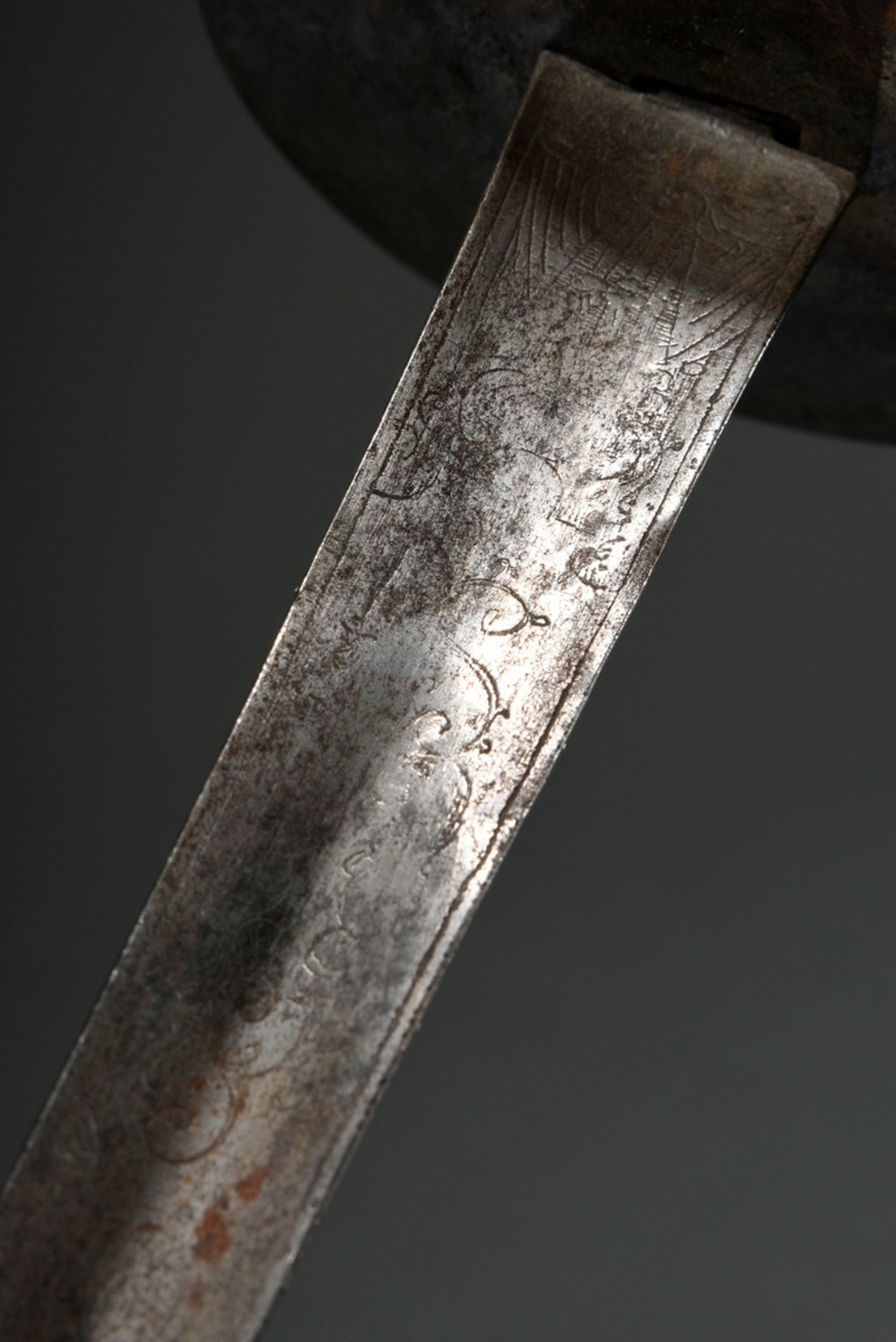 Ornamental court sword with triangular blade engraved with ornaments and iron hilt, consisting of:  - Image 3 of 7