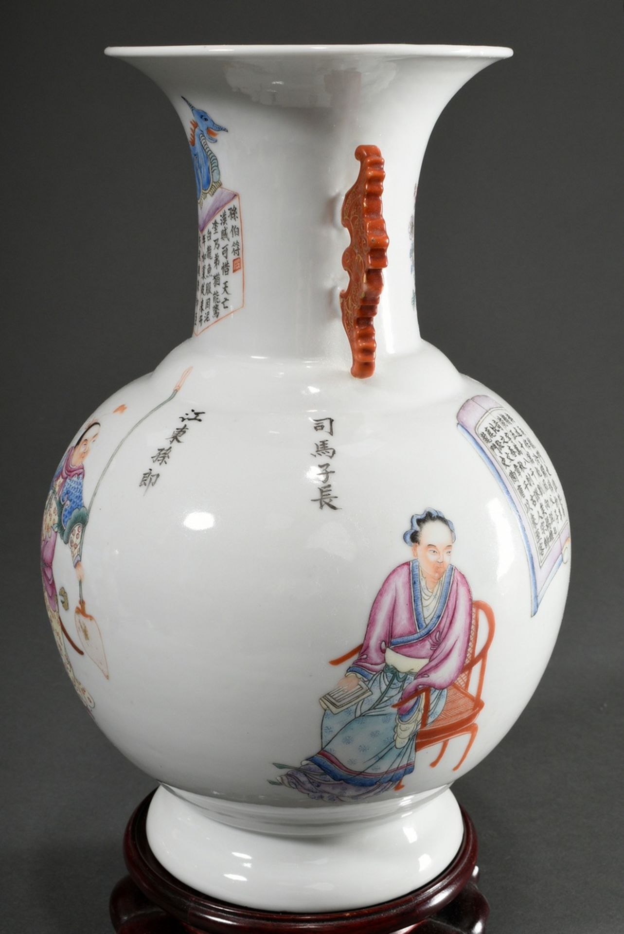 Chinese porcelain vase with flawless Wushangpu painting and poem cartouches as well as sculptural b - Image 2 of 12