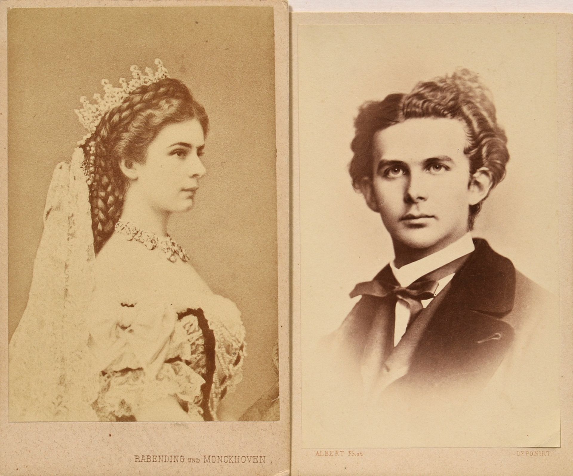 2 photographs "Empress Elisabeth "Sisi" v. Austria" and "King Ludwig II. of Bavaria", Carte de Visi