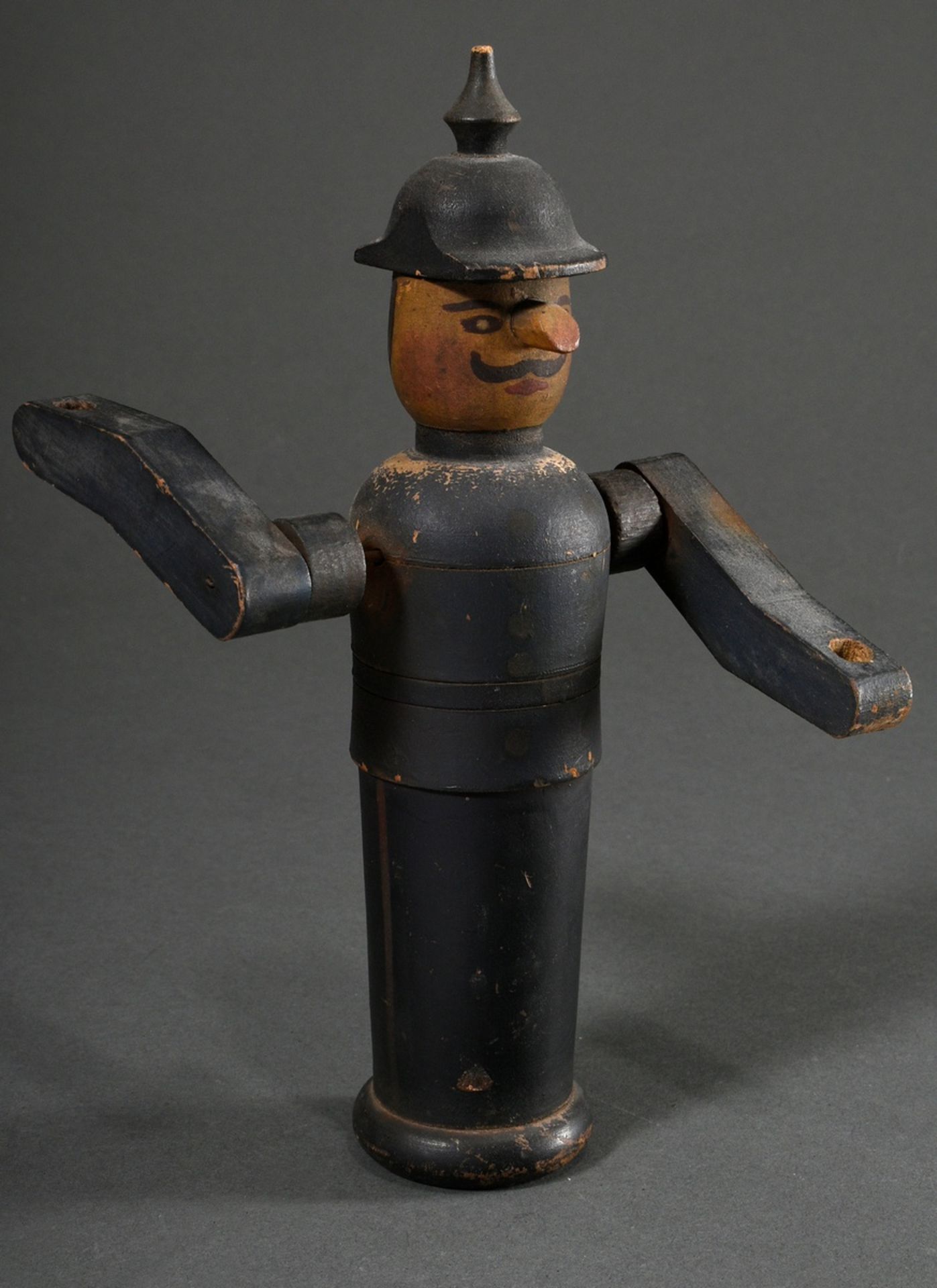 Wilhelminian windmill figure "Soldier with pickelhaube", wood colourfully painted and turned, aroun - Image 2 of 5