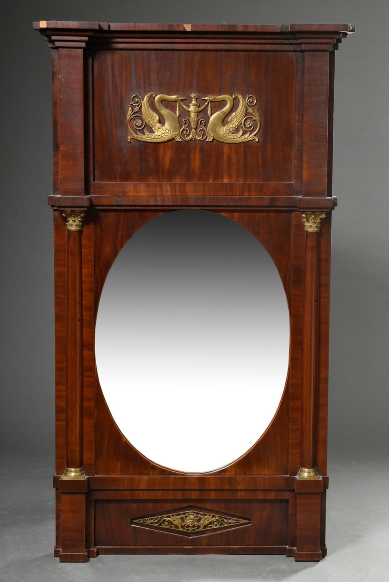 Empire mirror console with bronze "Swan" fittings, consisting of: semi-cylindrical console cabinet  - Image 16 of 16