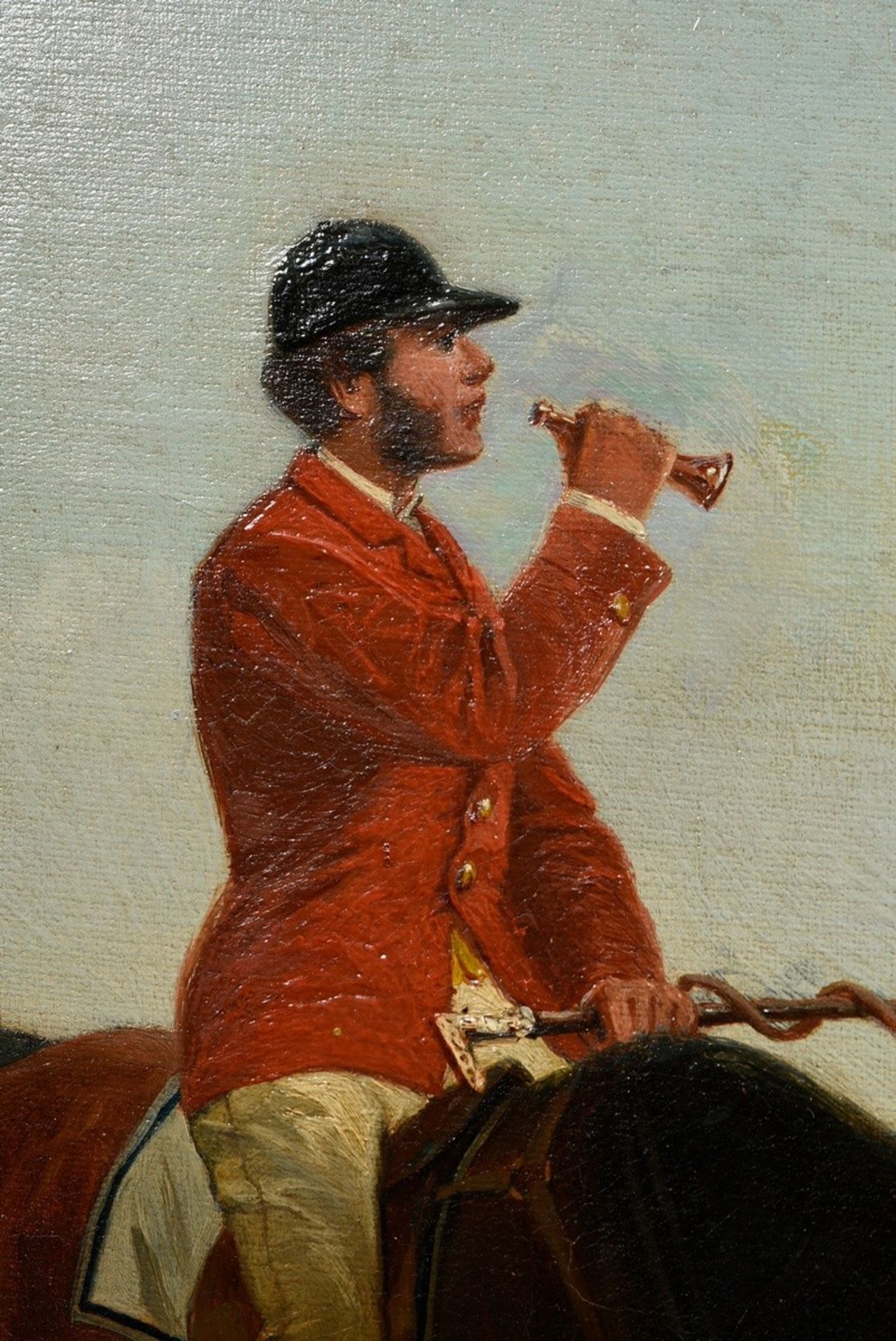 Unknown artist of the late 19th c. "Par force hunt rider and pack with fox", oil/canvas, 53,5x68,5c - Image 3 of 7