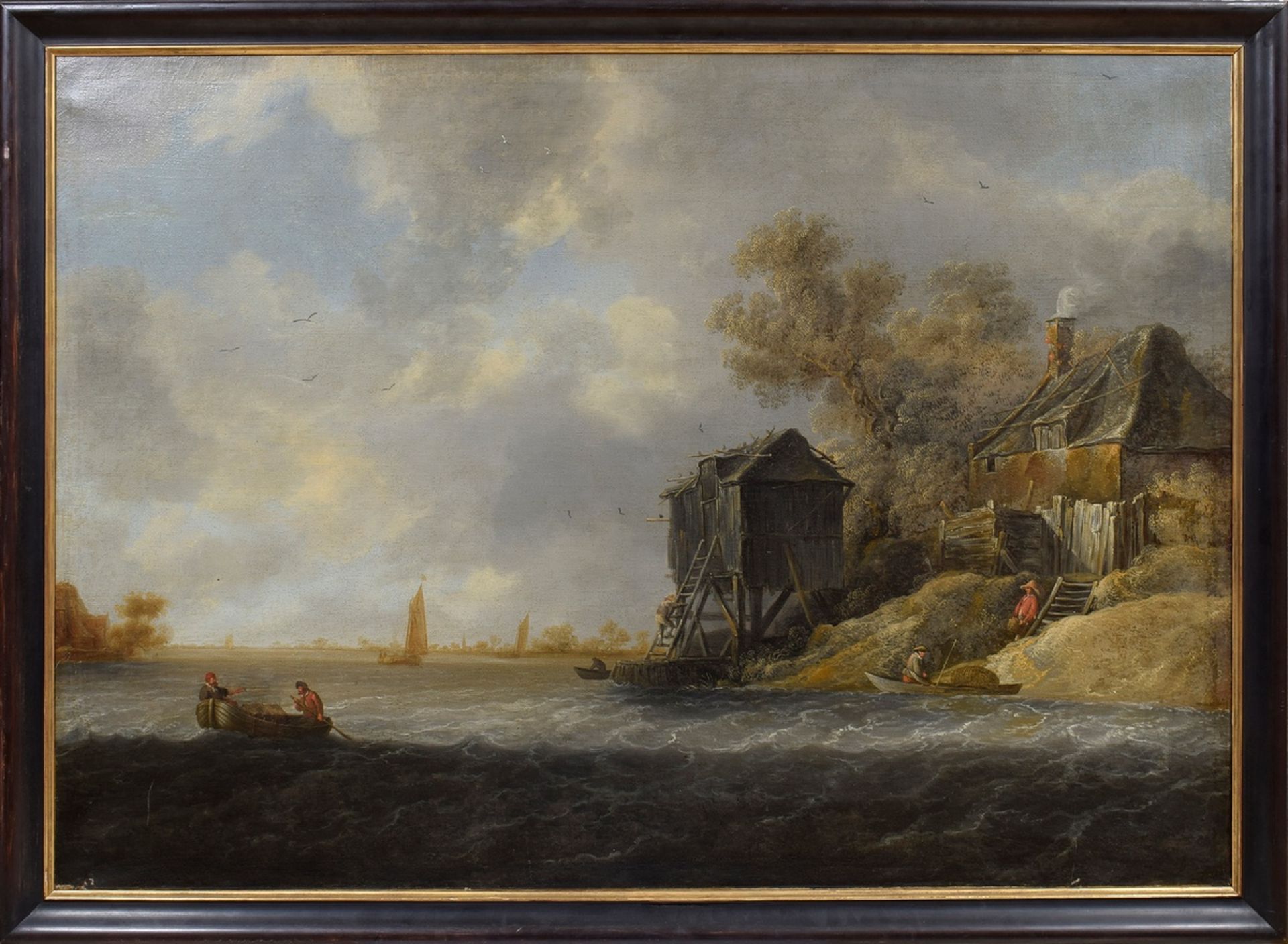 Coelenbier, Jan (c. 1610- c. 1680) succession "River Landscape with Fishermen's Cottage", oil/canva - Image 2 of 8