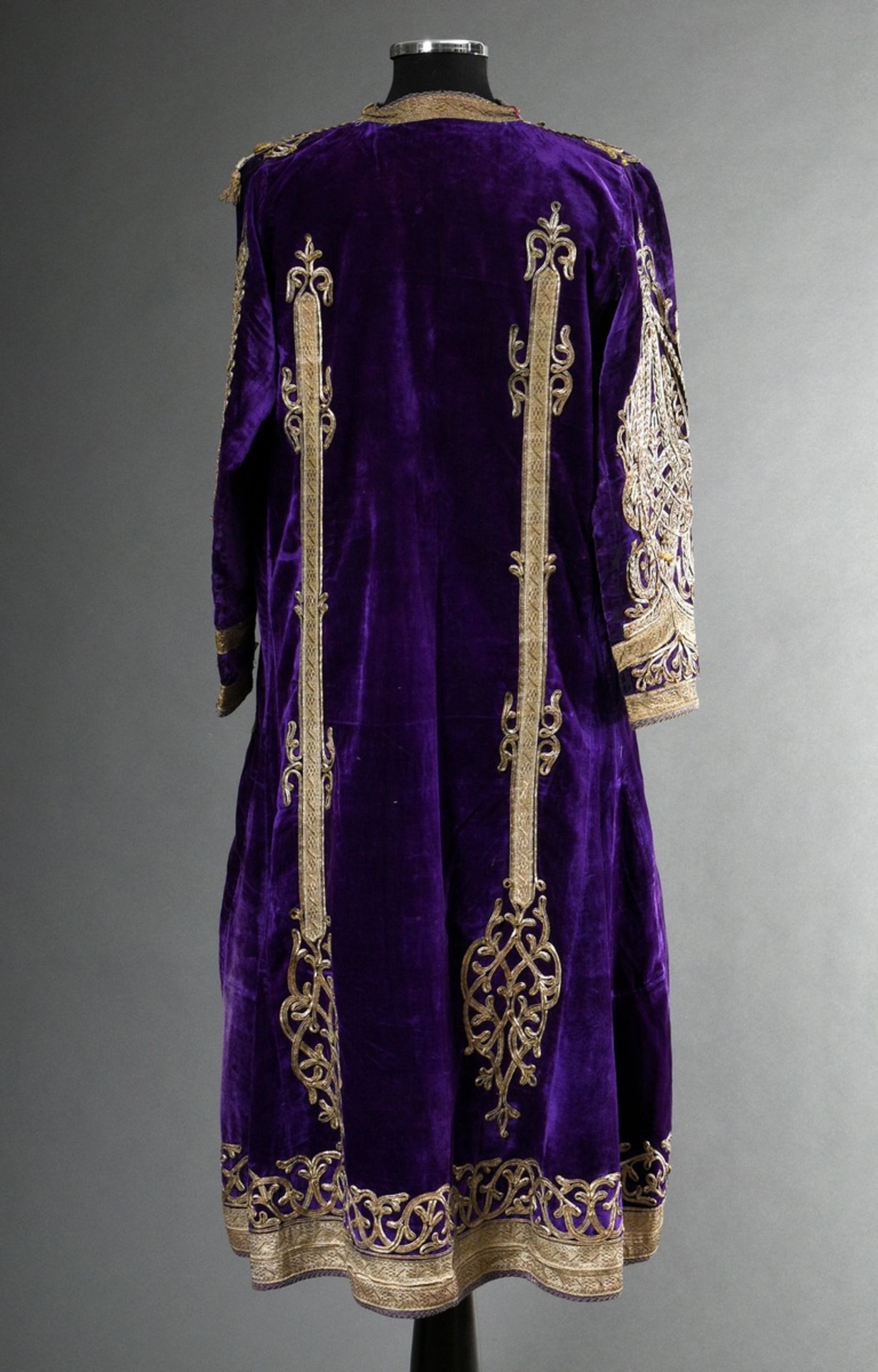 An Afghan wedding garment, purple silk velvet with rich silver thread and trimmings embroidery and  - Image 6 of 8