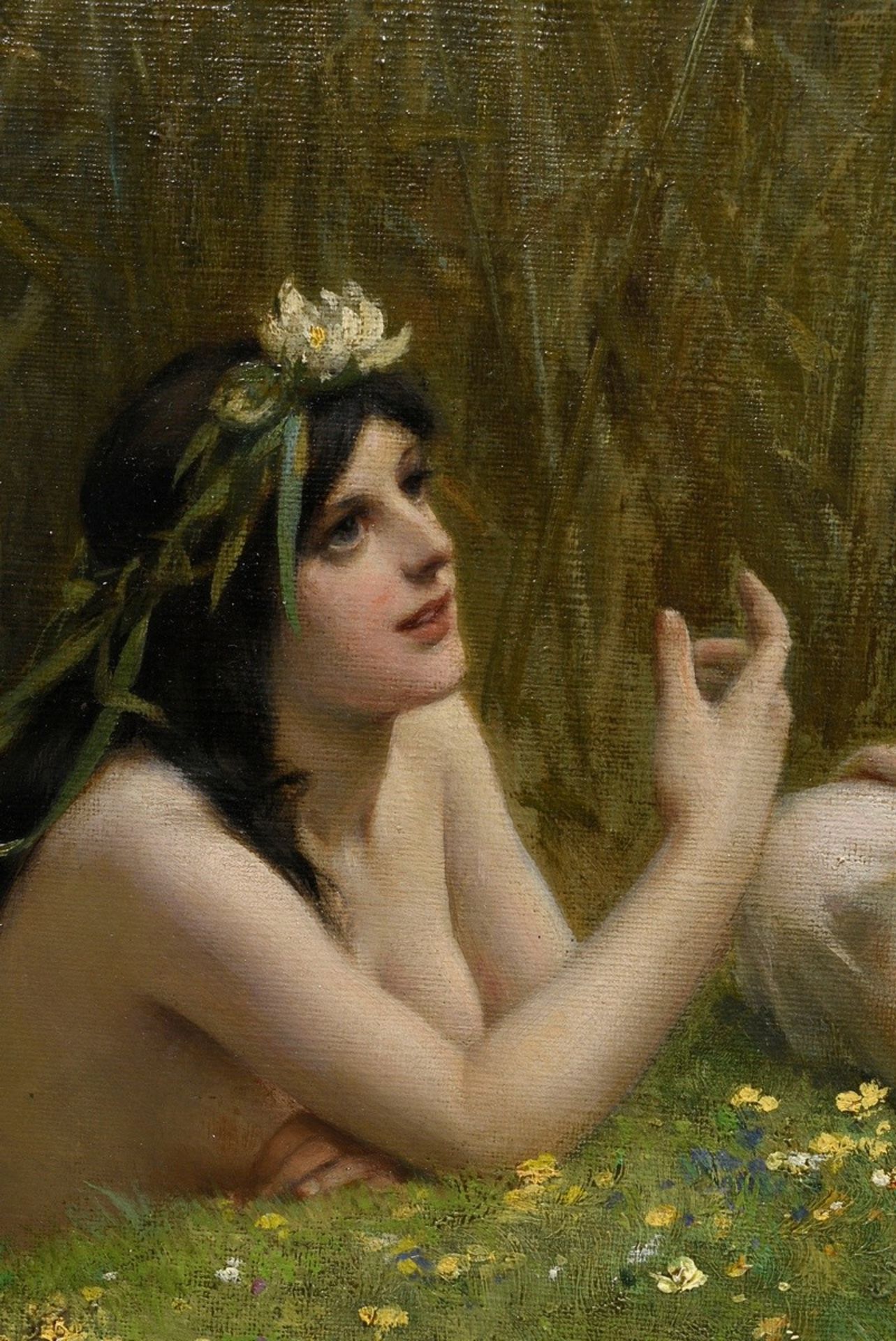 Thumann, Paul (1834-1908) "Water Nymph and Elf in Conversation" c. 1870, oil/canvas, l.r. sign., in - Image 5 of 12