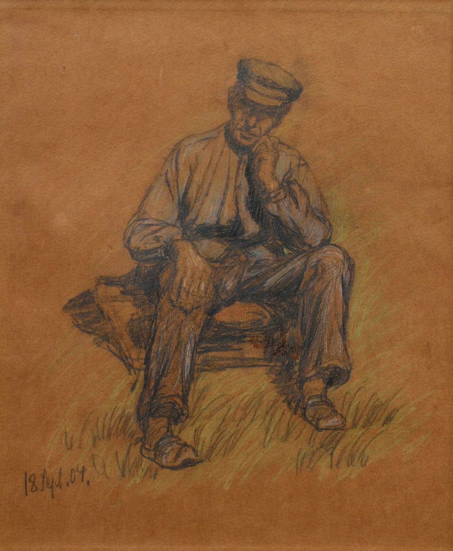 Schwinge, Friedrich Wilhelm (1852-1913) attributed "Sitting fisherman" 1904, b.l. dat. "18. Sept. 0
