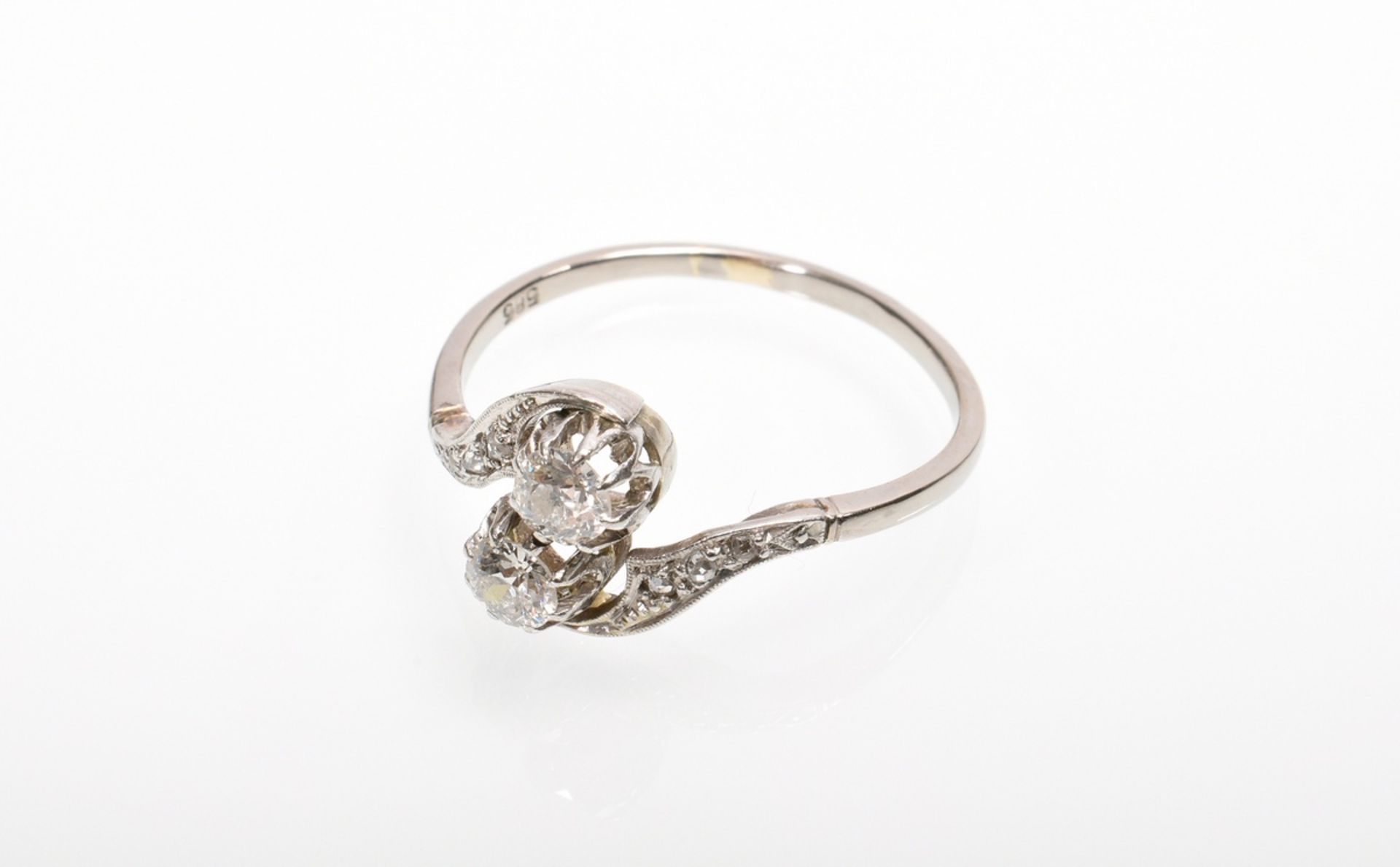 Art Deco white gold 585 "Toi et moi" ring with 2 old cut diamonds (together approx. 0.20ct/SI-P1/TC - Image 2 of 4