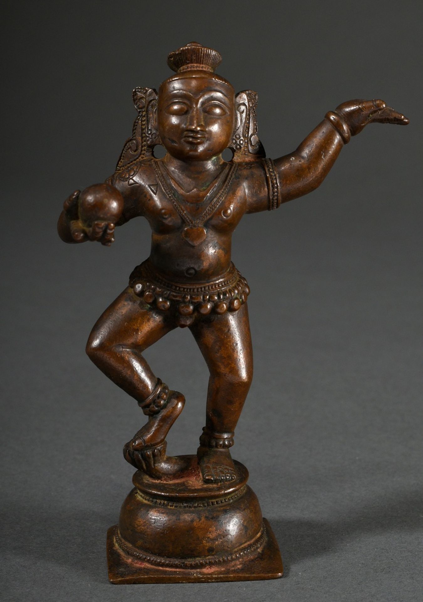 Bronze figure "Dancing Krishna with butter ball", South India, 18th/19th c., h. 12.5cm, acquired in