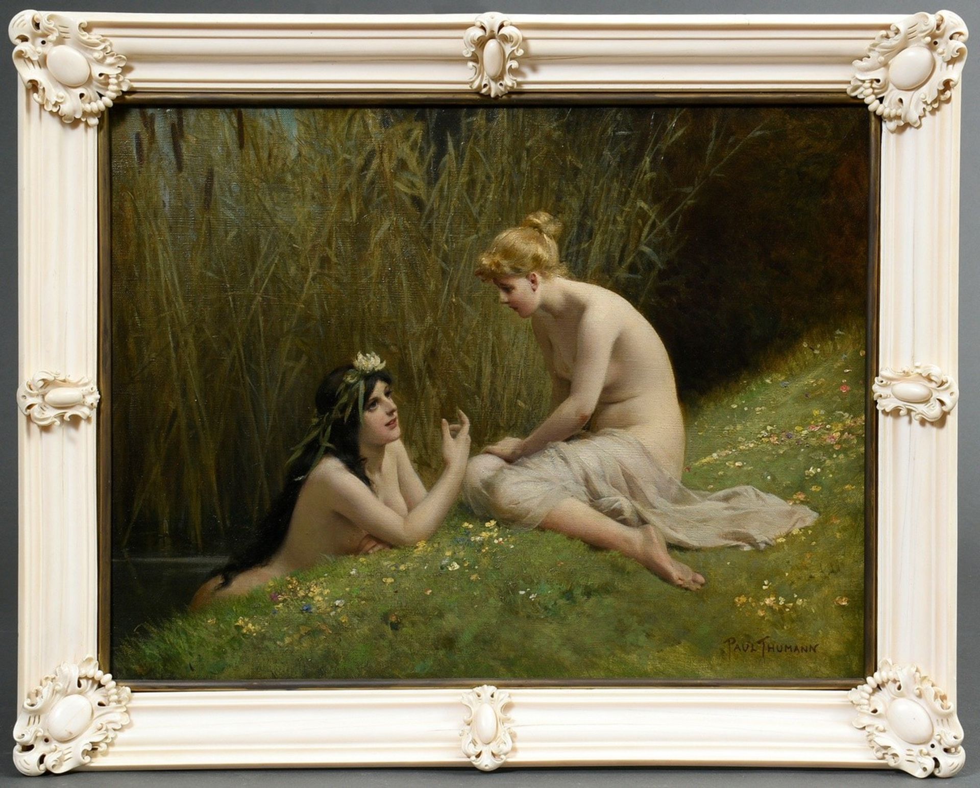 Thumann, Paul (1834-1908) "Water Nymph and Elf in Conversation" c. 1870, oil/canvas, l.r. sign., in
