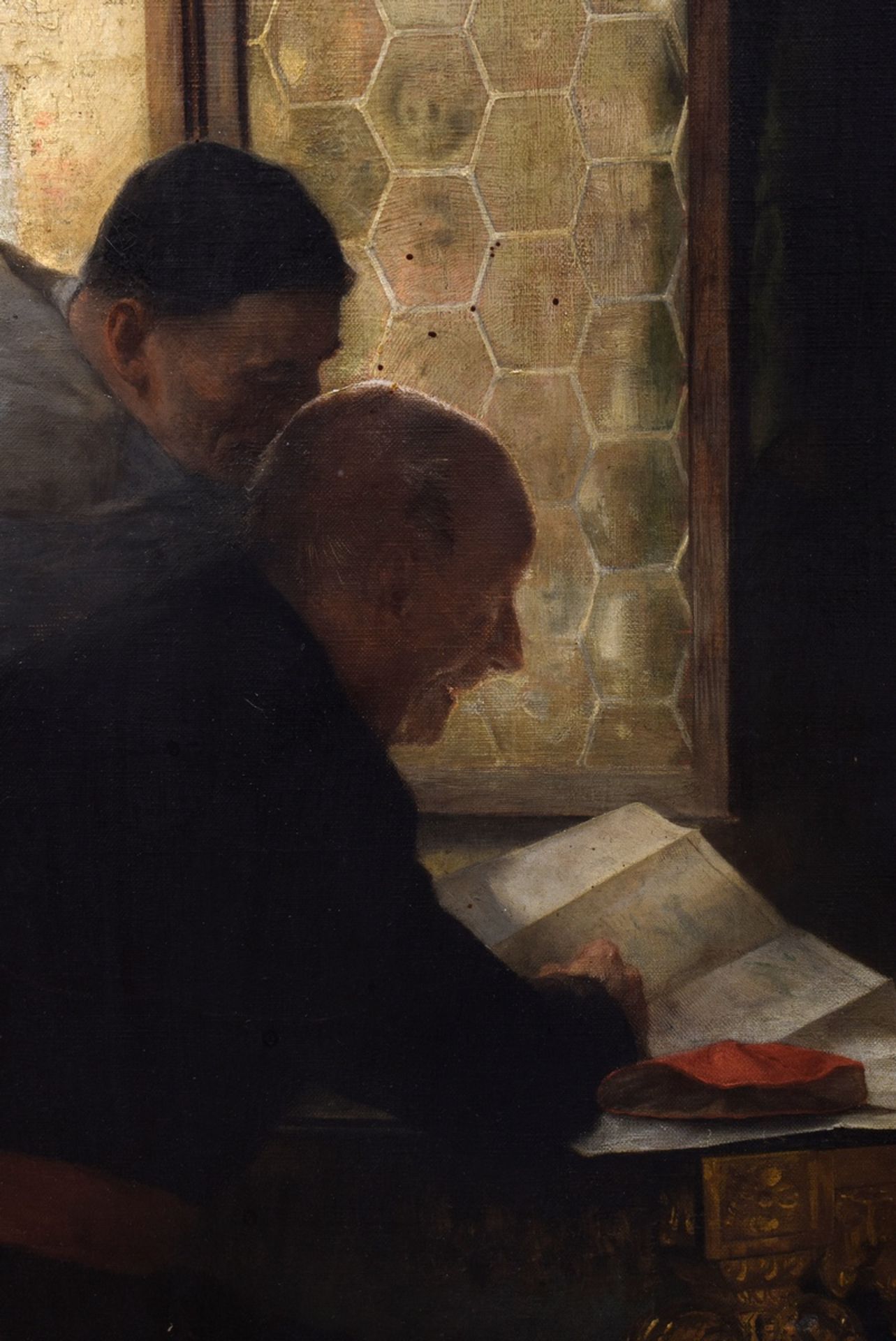 Holmberg, August (1851-1911) "Papal Dispute at the Window", oil/canvas, b.r. sign., magnificent fra - Image 4 of 10