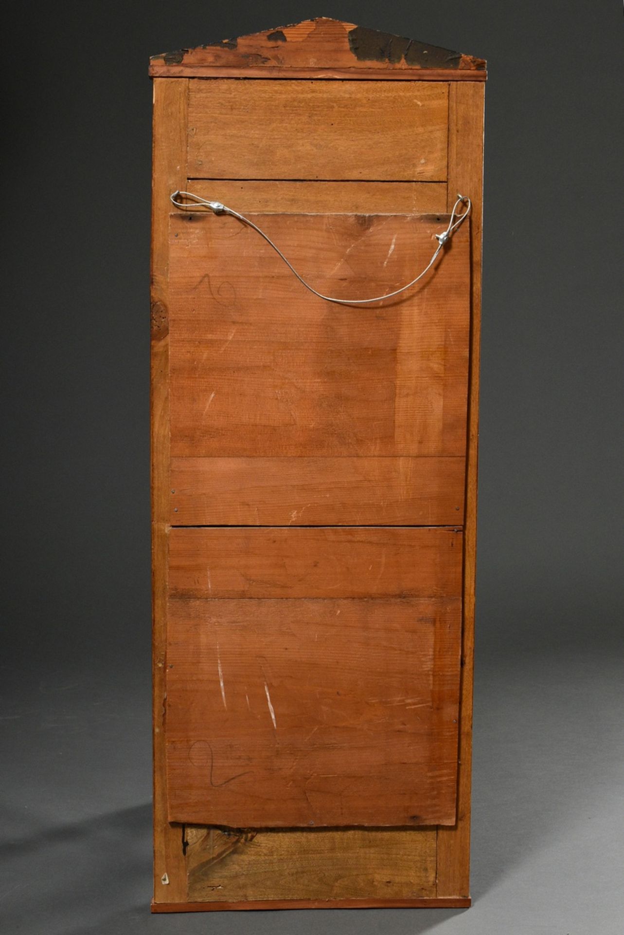 Biedermeier console mirror in simple façon with pointed gable, fruitwood, 19th century, 103x38cm, s - Image 3 of 3