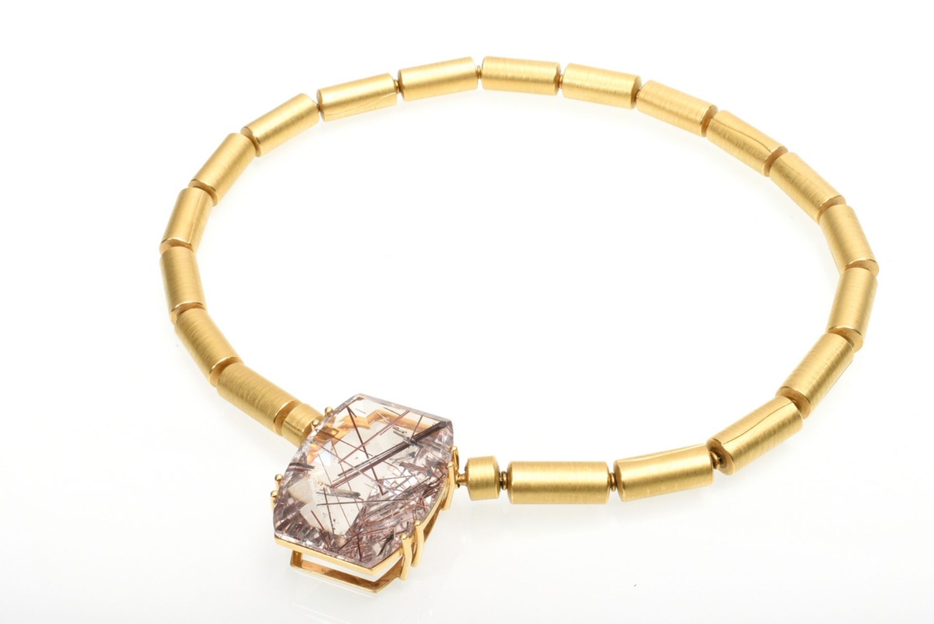 4 pieces avant-garde GG 900 tube necklace (68,8g, l. 44cm) with 3 different clasps: rutile quartz p - Image 9 of 11