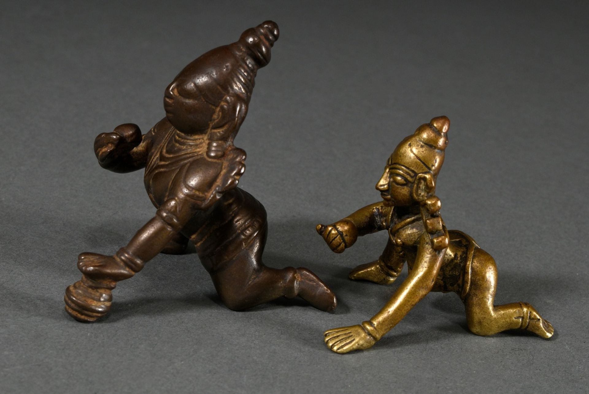 2 Various bronze and brass figures "Bala Krishna crawling with a butter ball in his right hand", In - Image 4 of 5