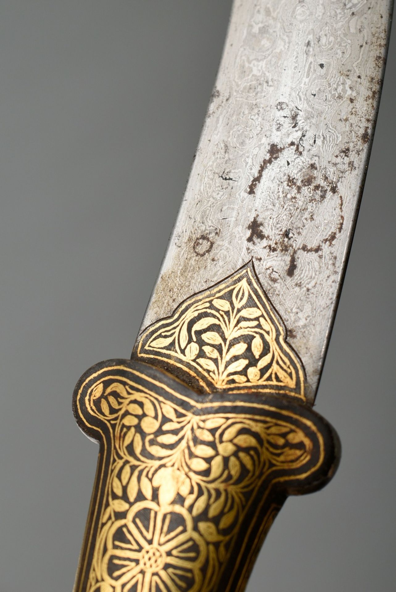 Indian "Khanjar" dagger with sculpted "sheep's head" handle end, inlaid with glass cabochons, handl - Image 5 of 5