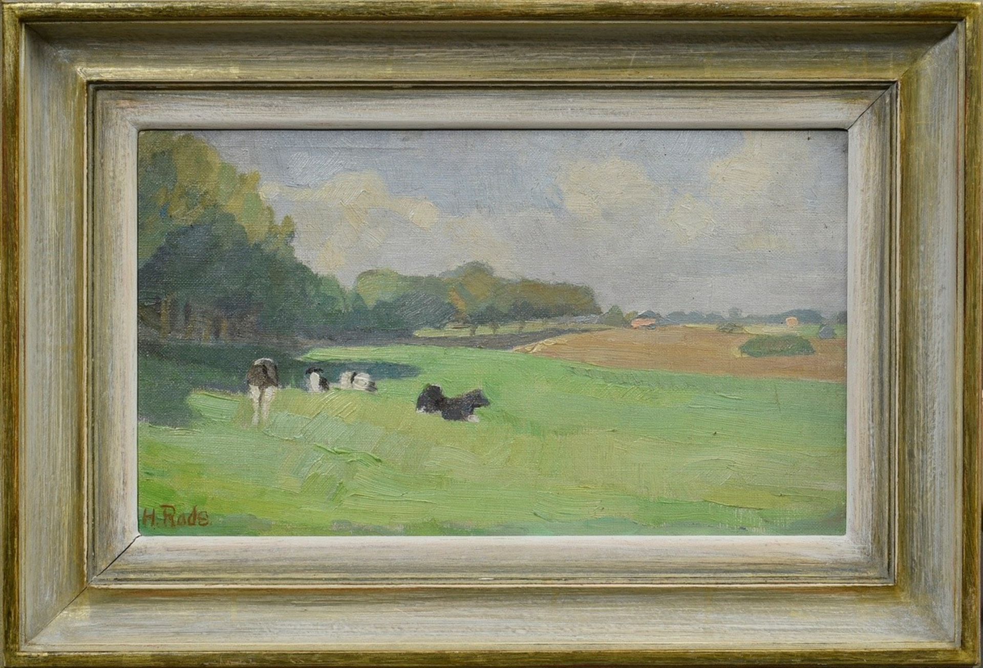 Rode, Heinrich (1906-1983) "Cows in the pasture", oil/canvas mounted on panel, sign. b.l., inscr. o - Image 2 of 4