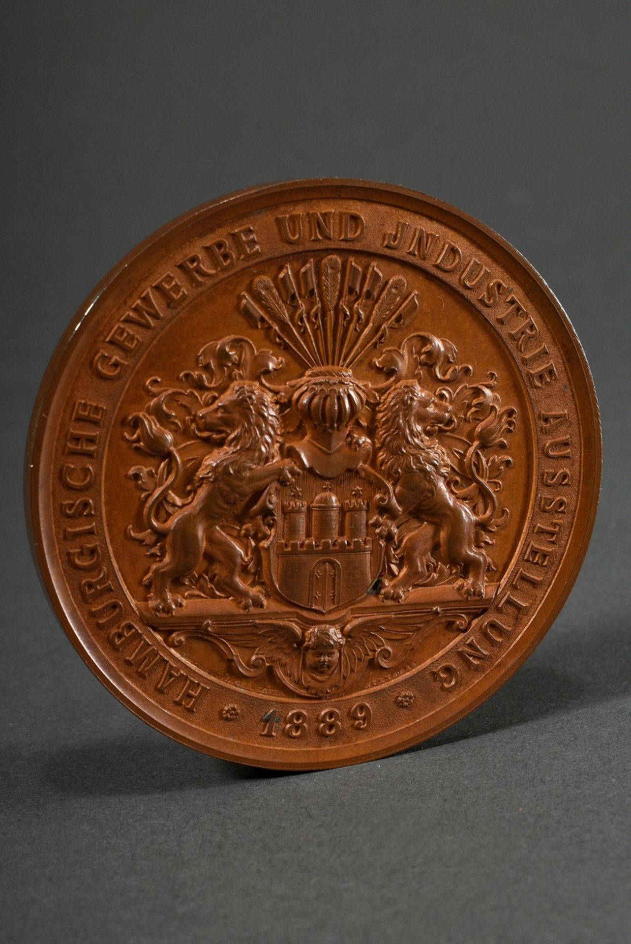 Bronze Medaille 1889, von Chr. Lauer/Nürnberg "Preismedaille der Gewerbe- und Industrieausstellung" - Bild 2 aus 3
