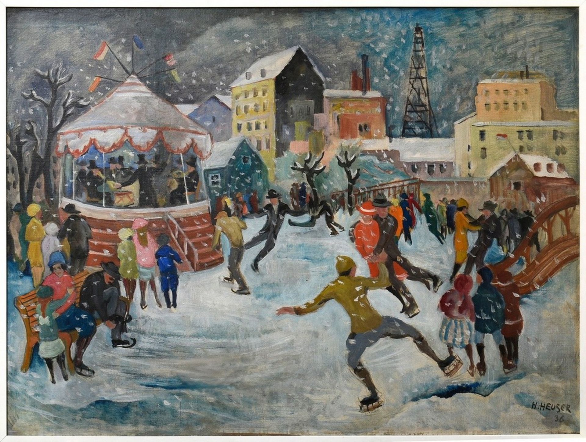 Heuser, Heinrich (1887-1967) "Wintervergnügen" 1936, oil/canvas, b.r. sign./dat., verso adhesive la - Image 2 of 4