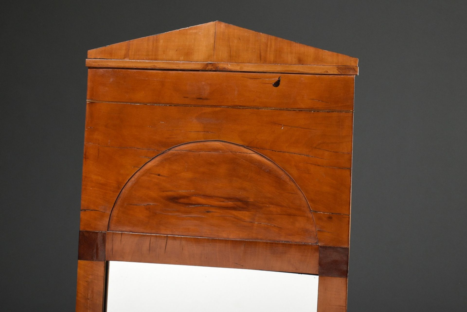 Biedermeier console mirror in simple façon with pointed gable, fruitwood, 19th century, 103x38cm, s - Image 2 of 3