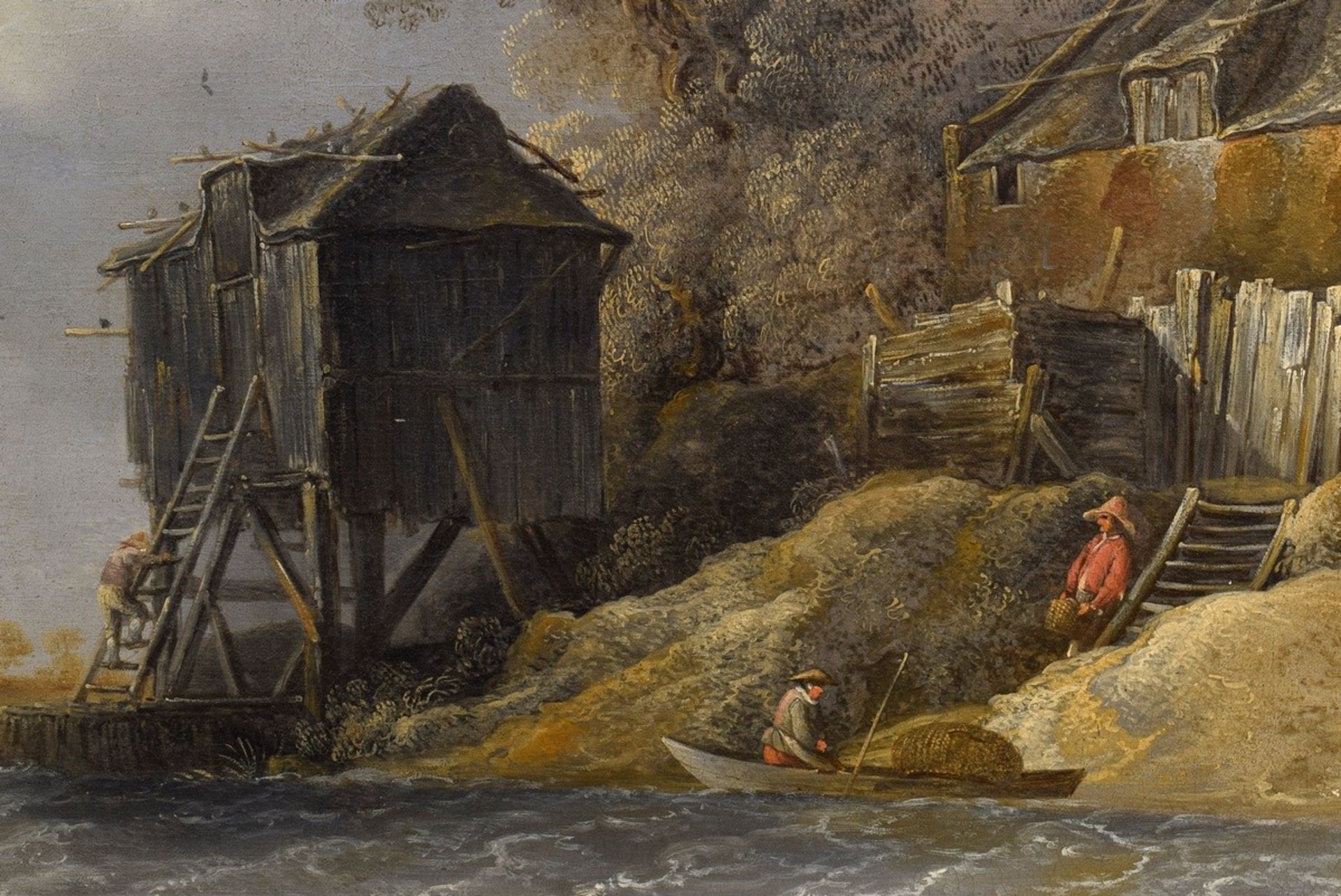 Coelenbier, Jan (c. 1610- c. 1680) succession "River Landscape with Fishermen's Cottage", oil/canva - Image 3 of 8