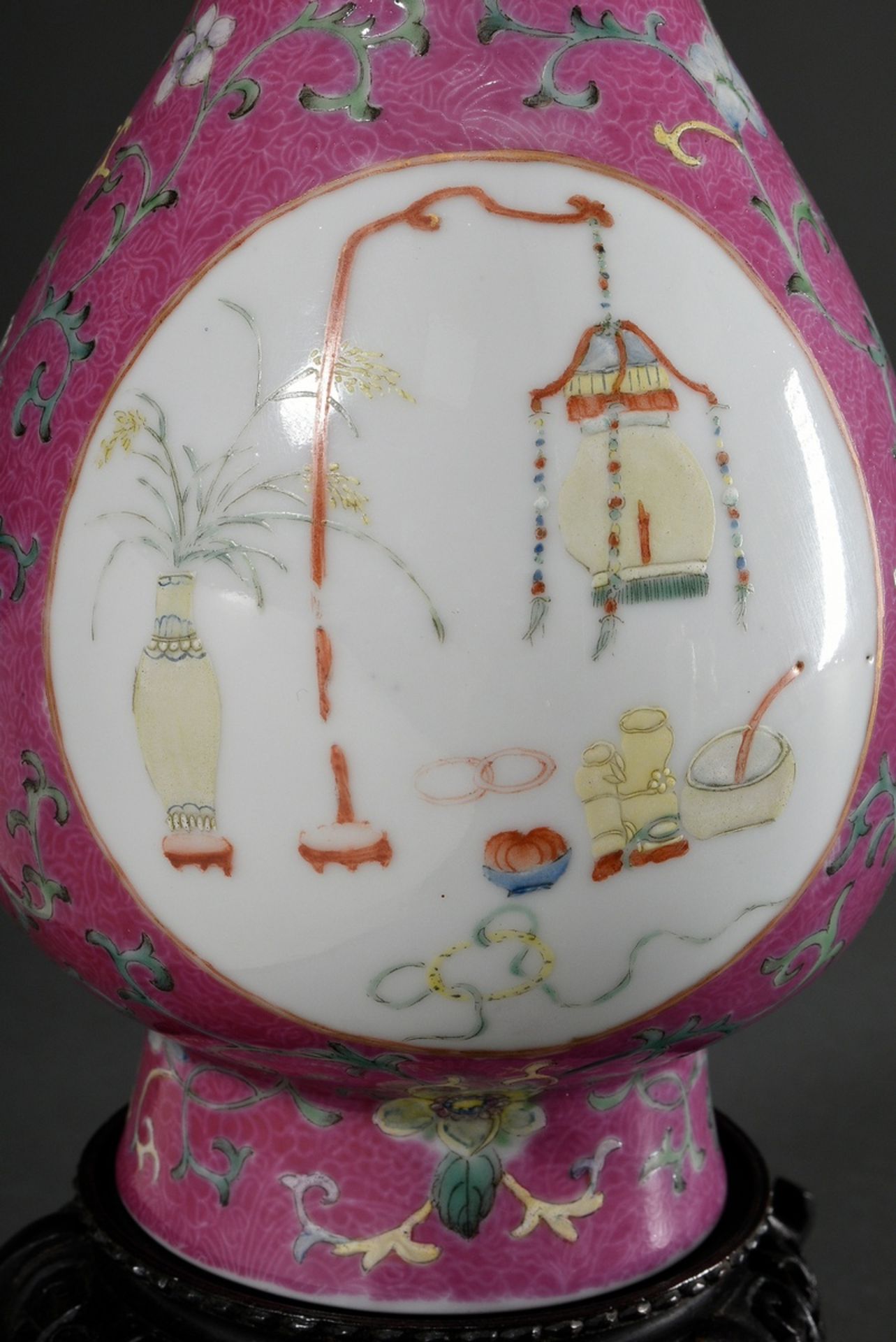 Baluster vase on a high stand ring with stylised elephant head handles and delicate enamel painting - Image 3 of 8