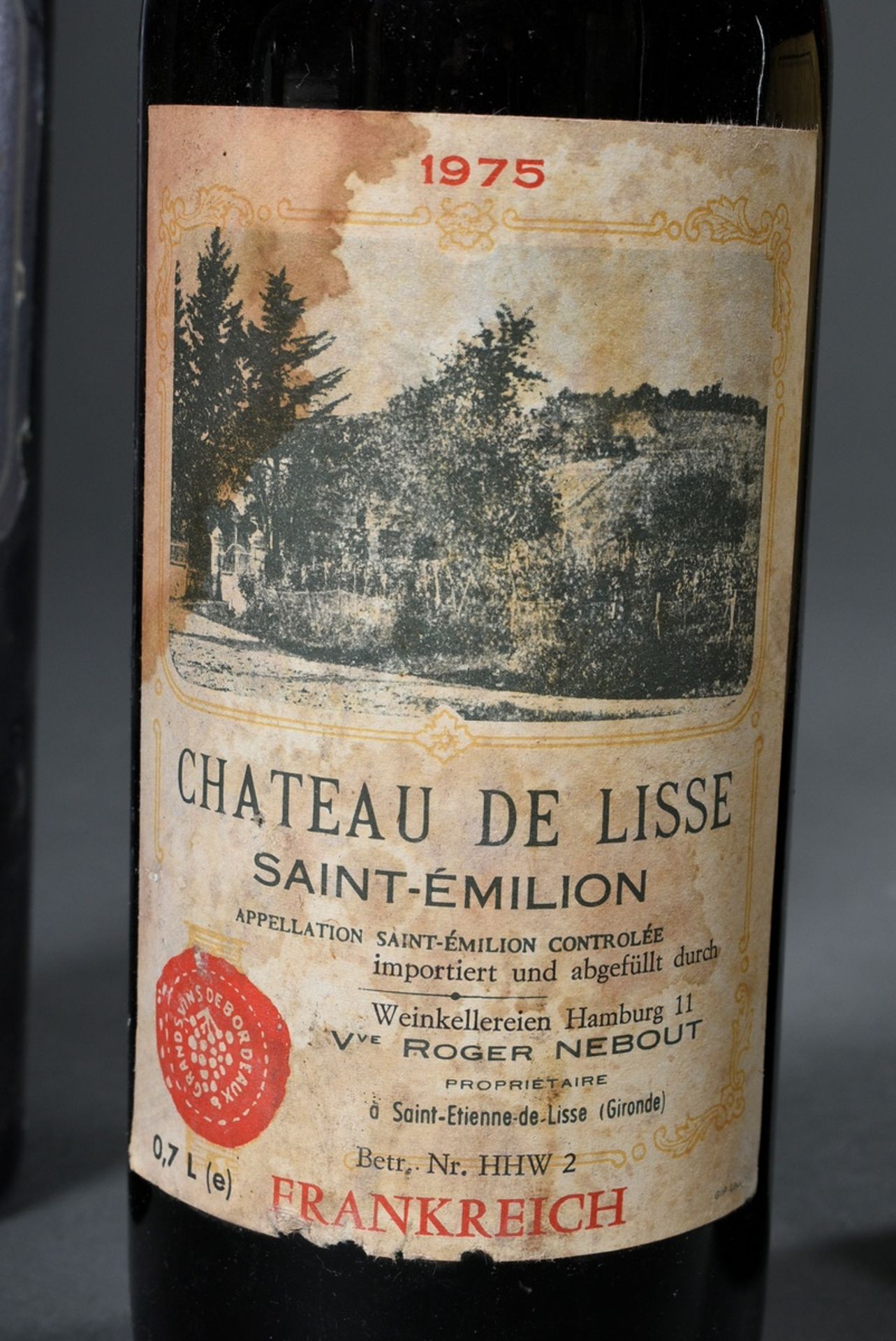 4 Diverse Flaschen Bordeaux und Margaux Rotwein: 1975 "Chateau de Lisse"; 1962 "Clos des Jacobins", - Bild 3 aus 6