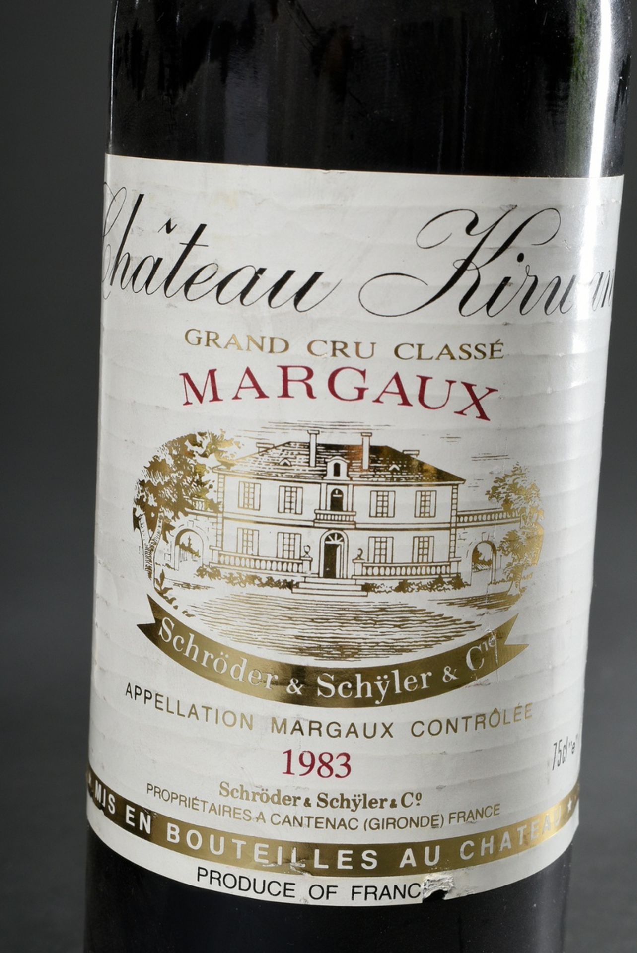4 Flaschen 1983 Bordeaux Rotwein "Chateau Kirwan", grand cru classé, Margaux, Schlossabfüllung, 0,7 - Bild 2 aus 4