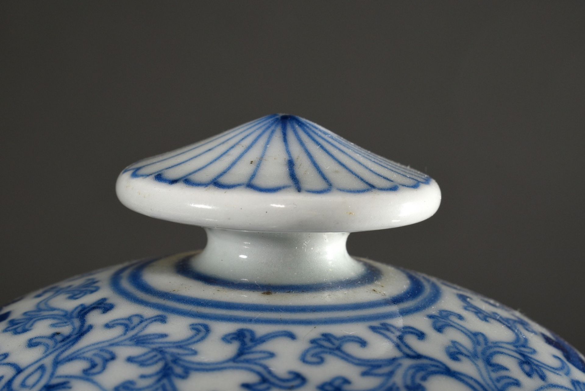 Pair of large Chinese porcelain lidded vases in baluster form with floral blue-and-white painting a - Image 7 of 14
