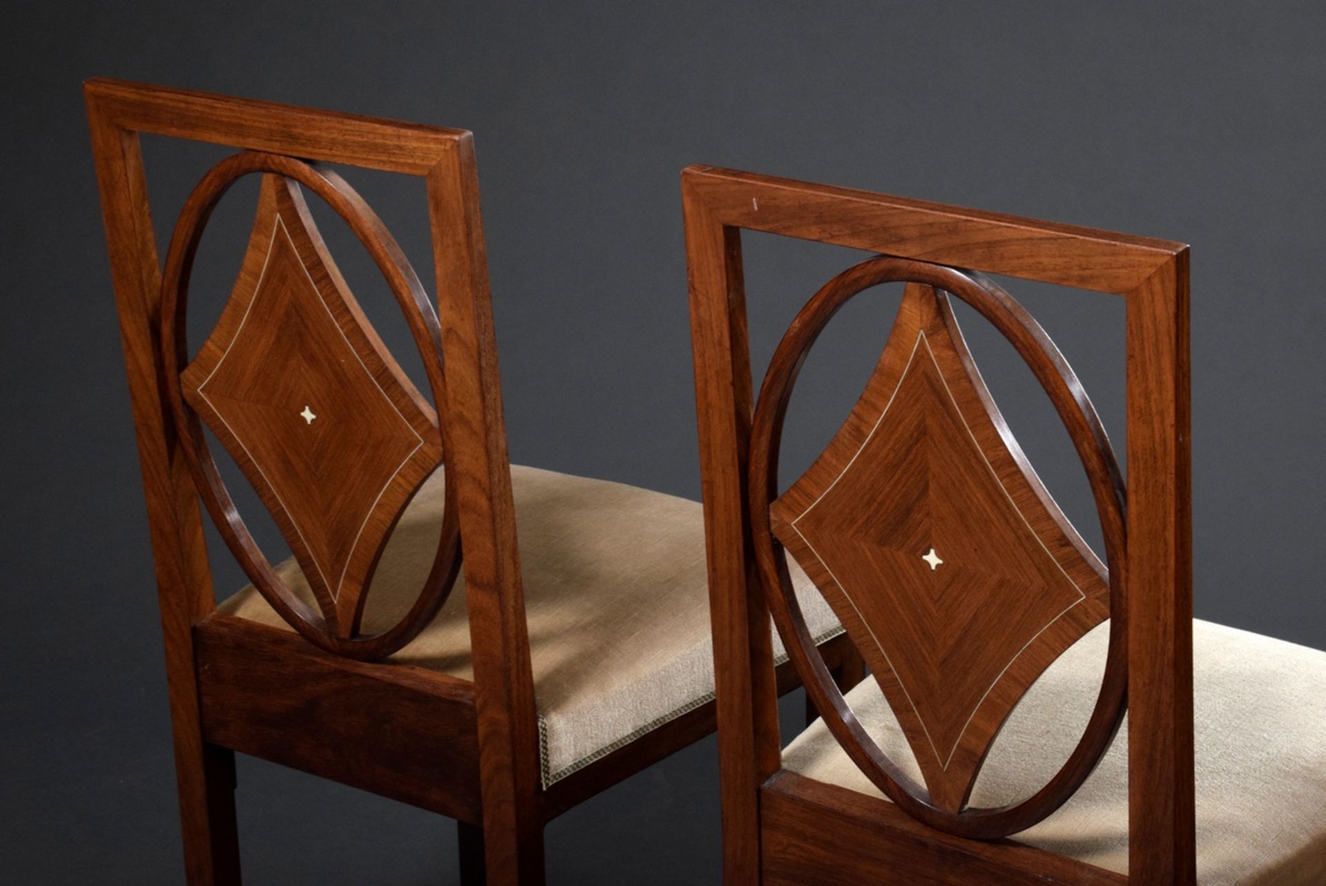 2 Art Deco chairs with oval framing and diamond motif in the backrest, Bruno Paul circle, rosewood  - Image 4 of 6