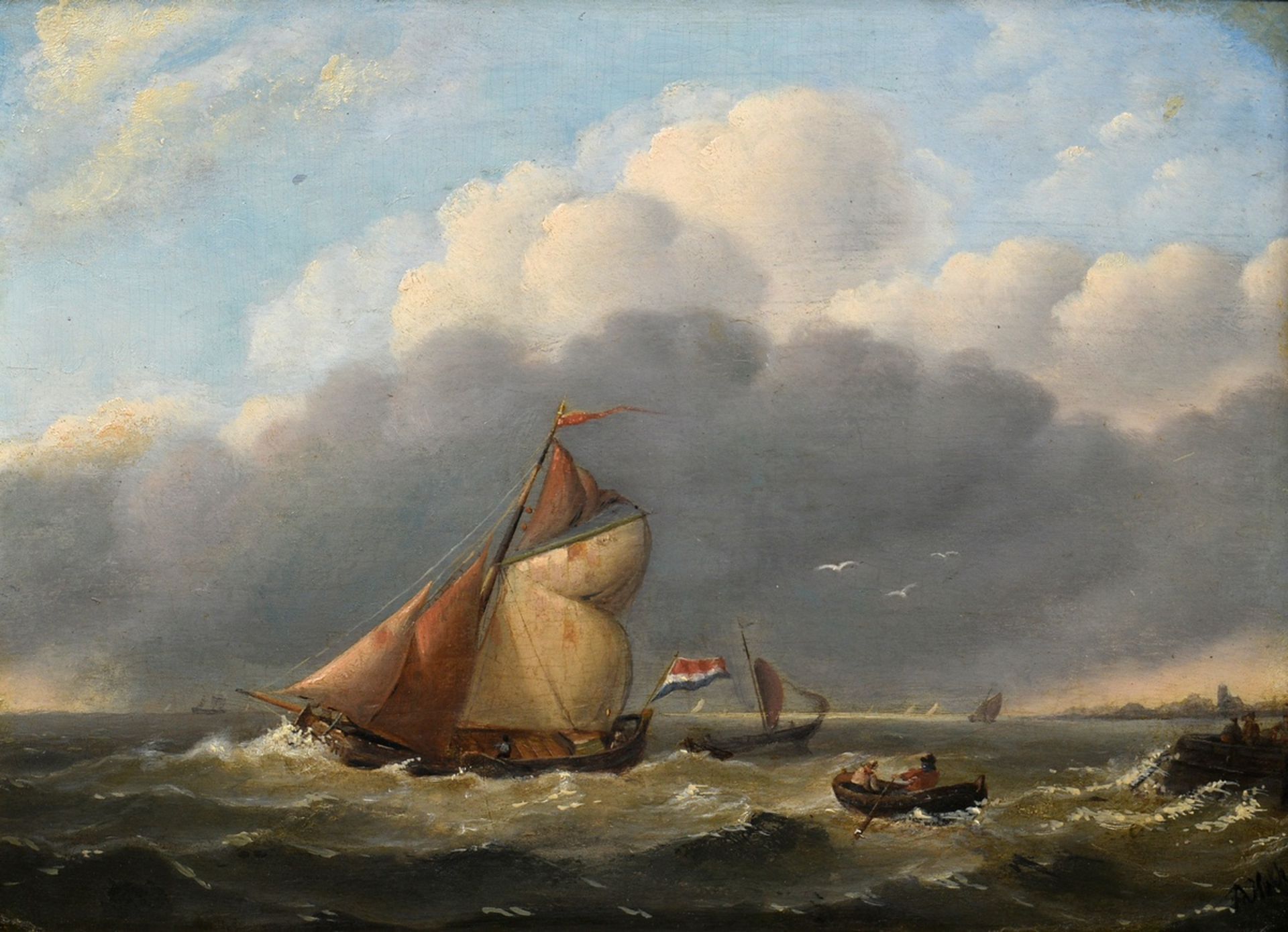 Hulk, Abraham I (1813-1897) "Dutch sailor off the coast", oil/wood, bottom right signed, magnificen