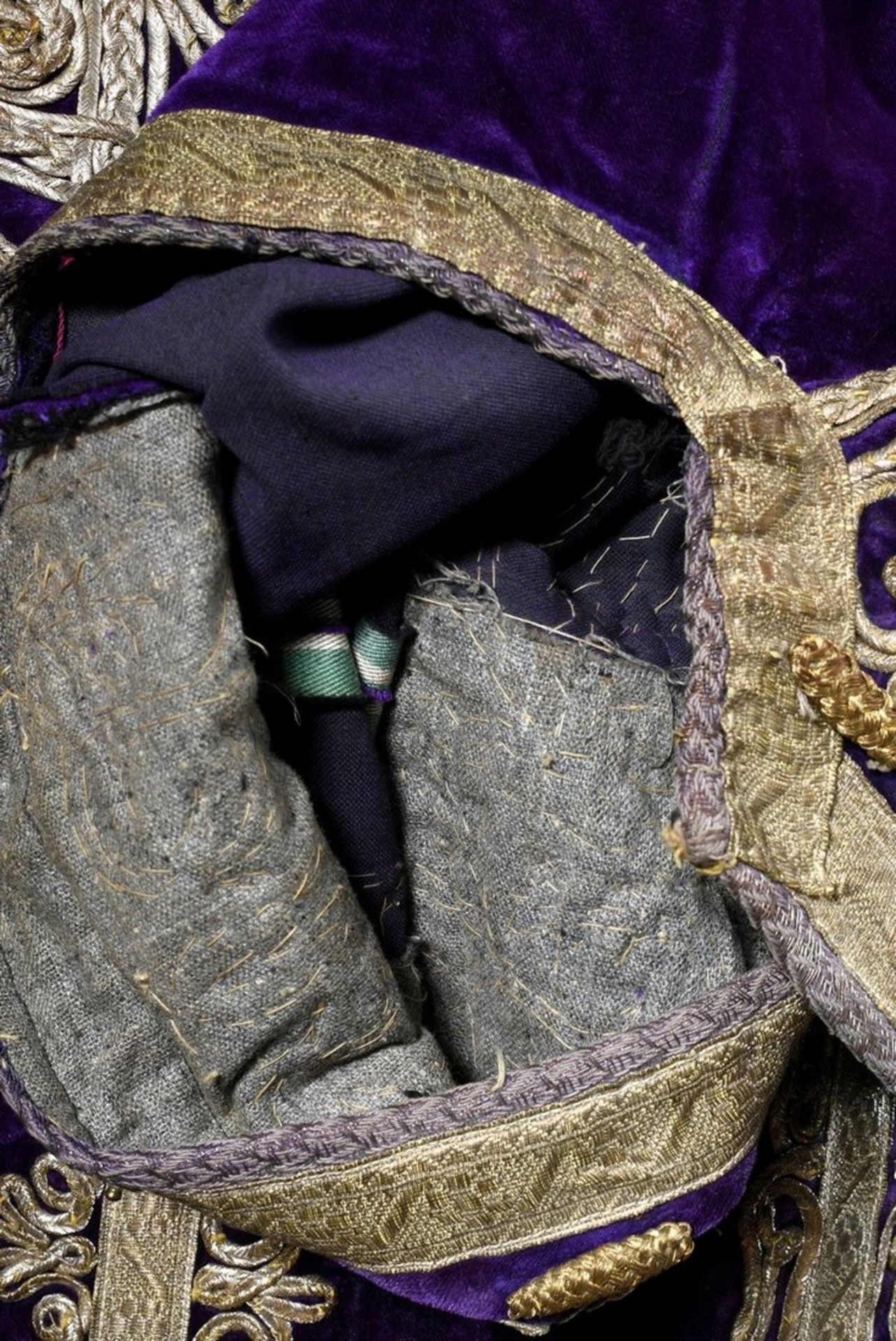 An Afghan wedding garment, purple silk velvet with rich silver thread and trimmings embroidery and  - Image 8 of 8