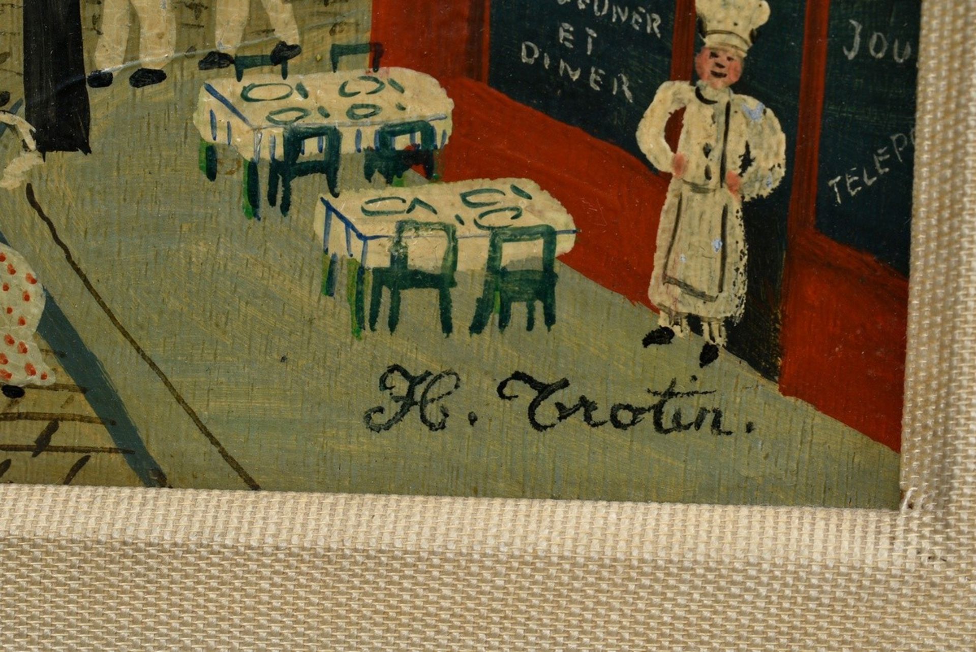 Trotin, Hector (1894-1966) "Balloon over Paris", oil/wood, b.r. sign., verso adhesive label "Kunsth - Image 3 of 5