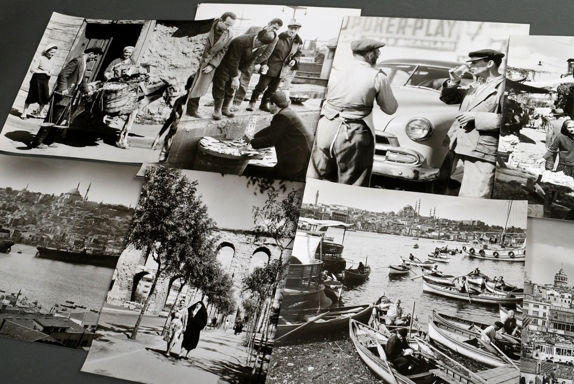 10 Various black and white travel photographs "Istanbul", 1950s, ca. 26,5x24-29,5x24cm, traces of a