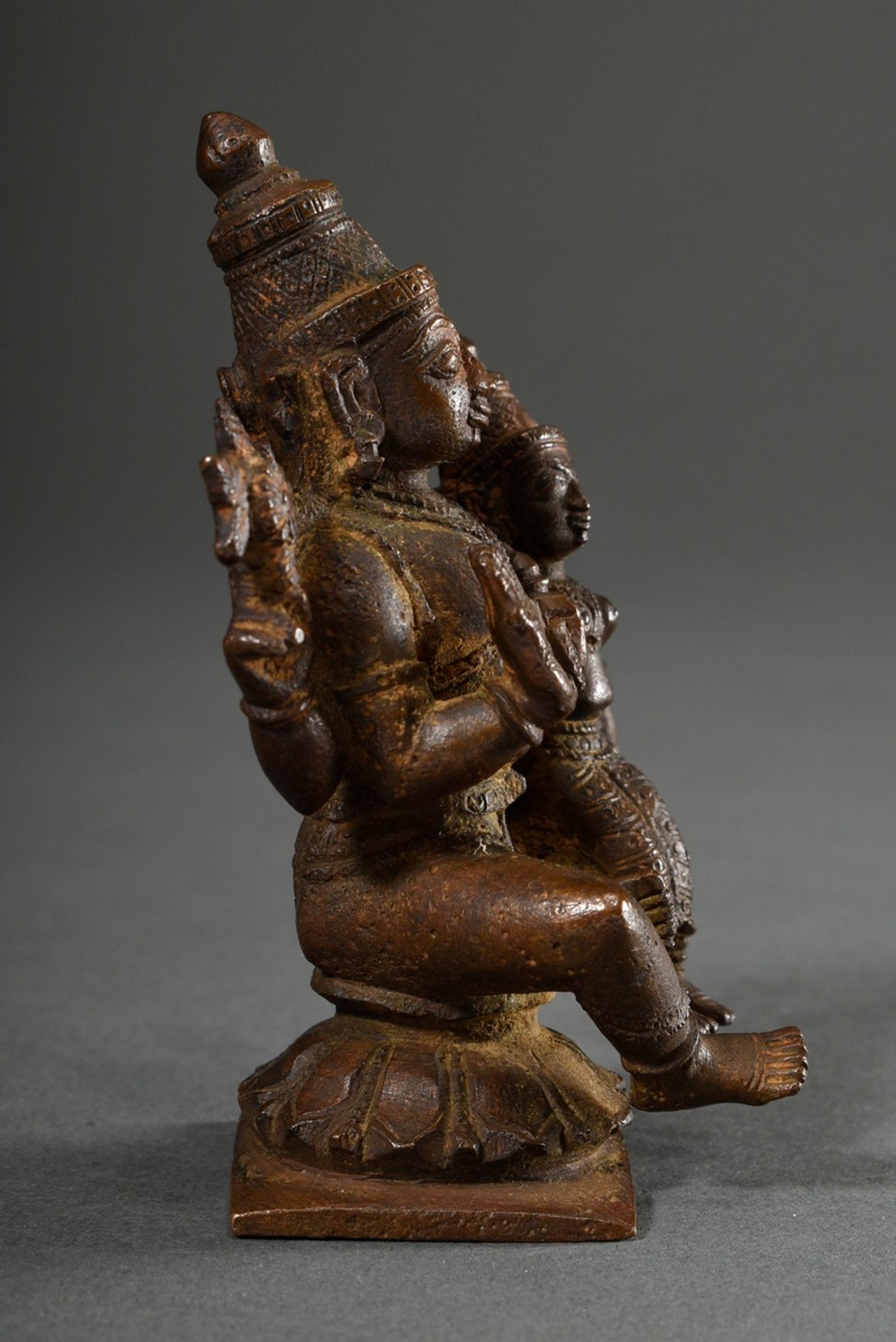 Bronze figure "Narayana and Sri Devi/Lakshmi" on a lotus blossom seat, Vishnu as Narayana with chak - Image 4 of 6