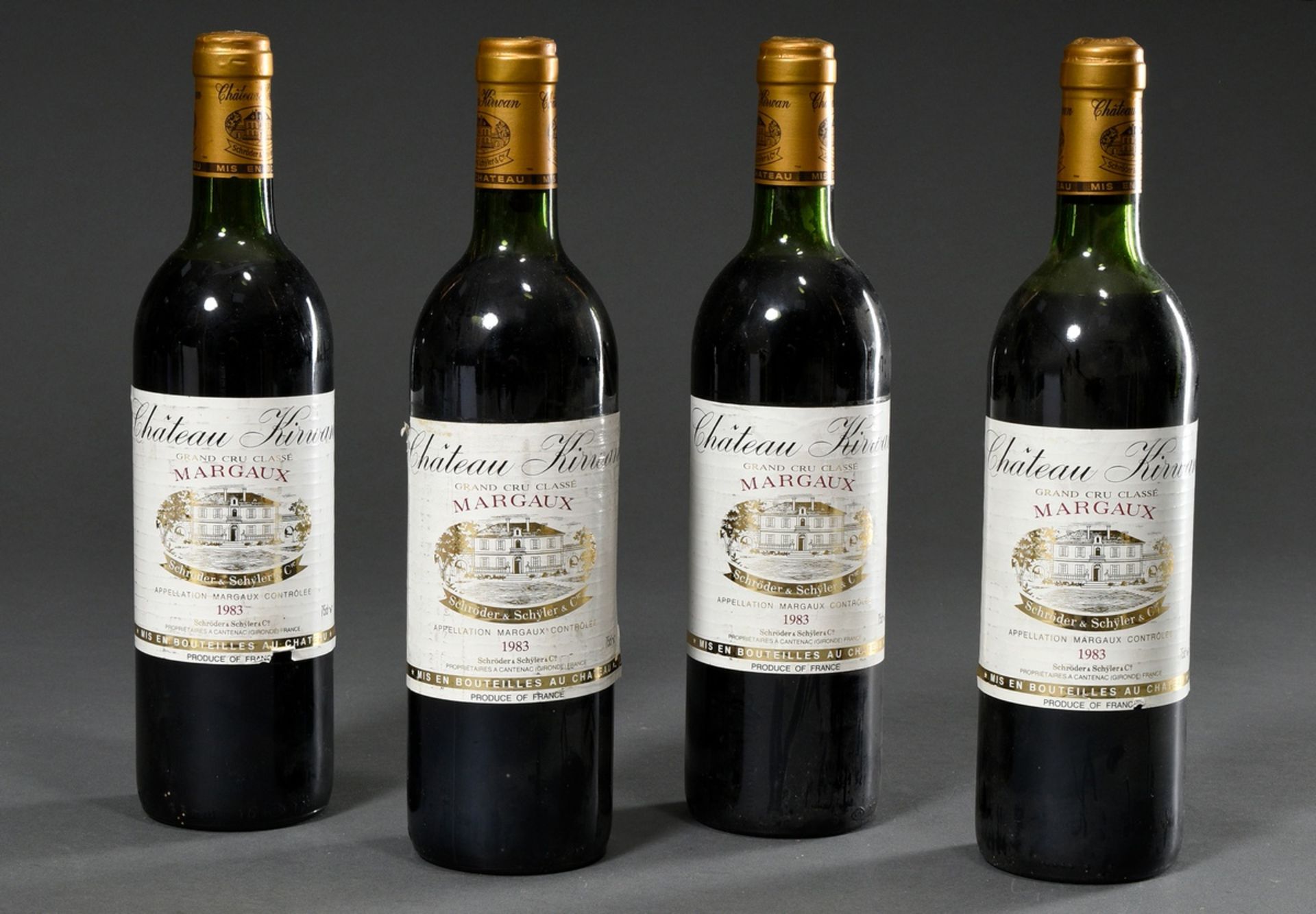 4 Flaschen 1983 Bordeaux Rotwein "Chateau Kirwan", grand cru classé, Margaux, Schlossabfüllung, 0,7