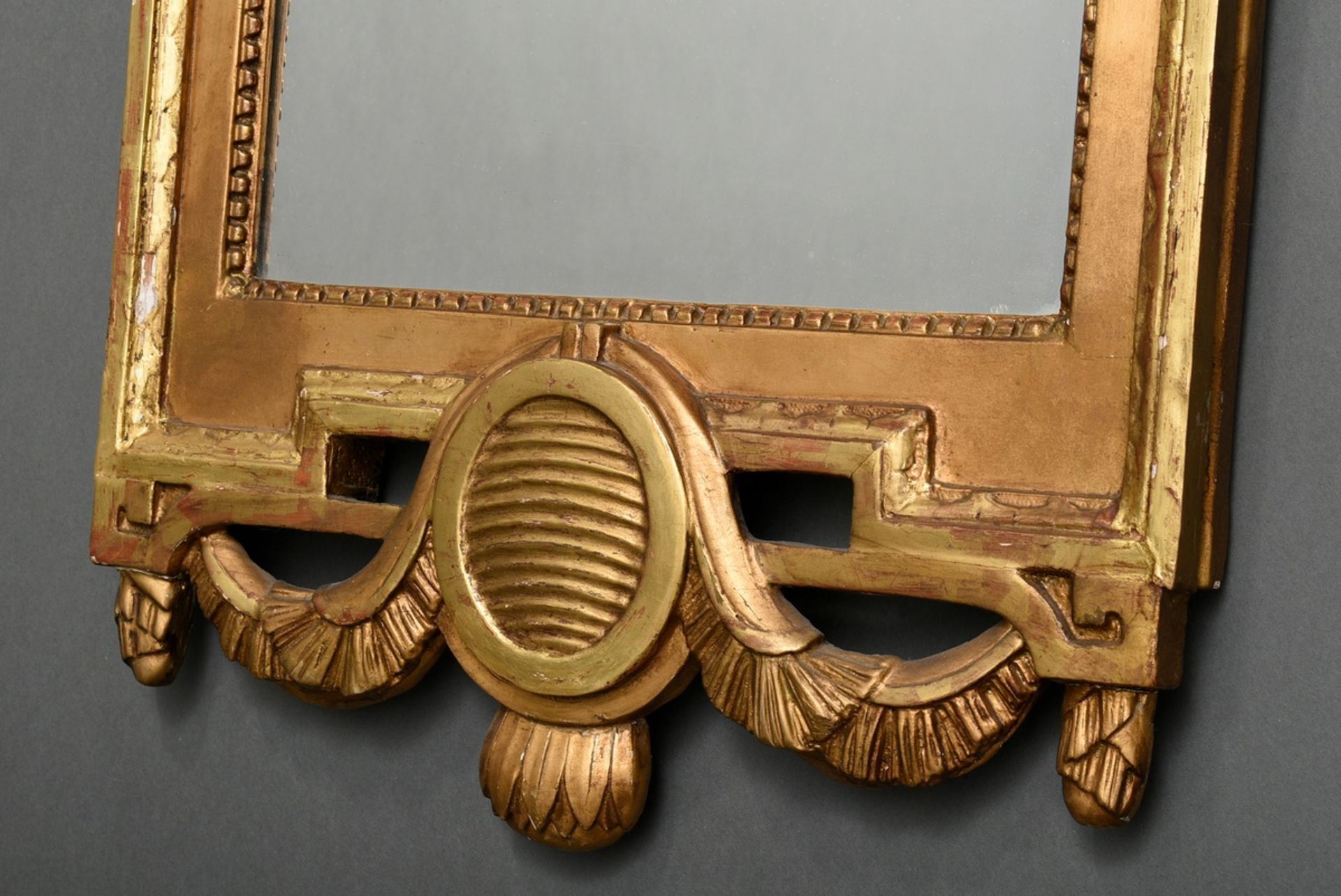 Louis XVI console mirror with rosette cartouche and bow finial as well as leaf hangings, c. 1780, c - Image 2 of 6