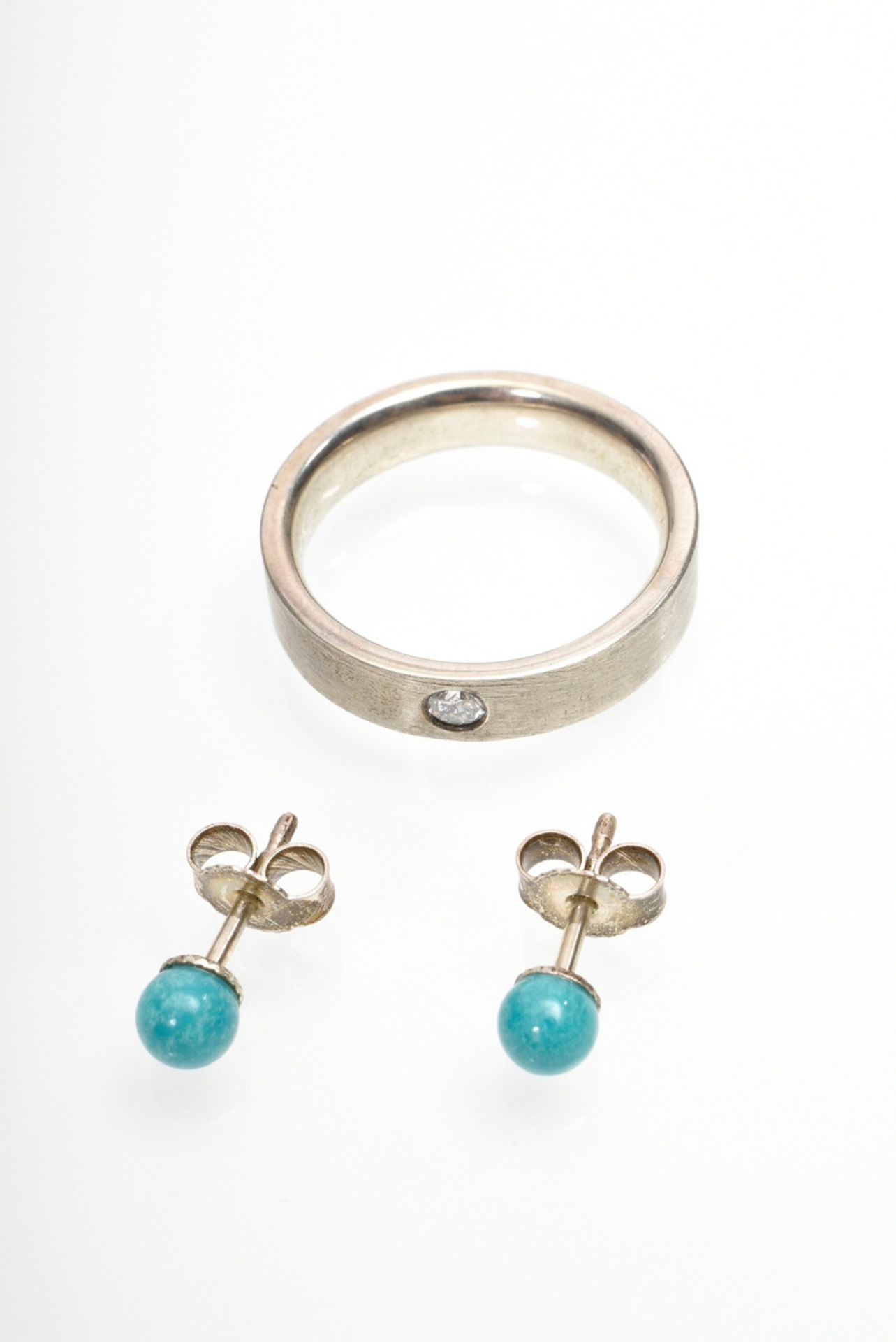 4 pieces of delicate diamond and pearl amazonite jewellery: 1x silver 925 ring with diamond (approx - Image 3 of 7